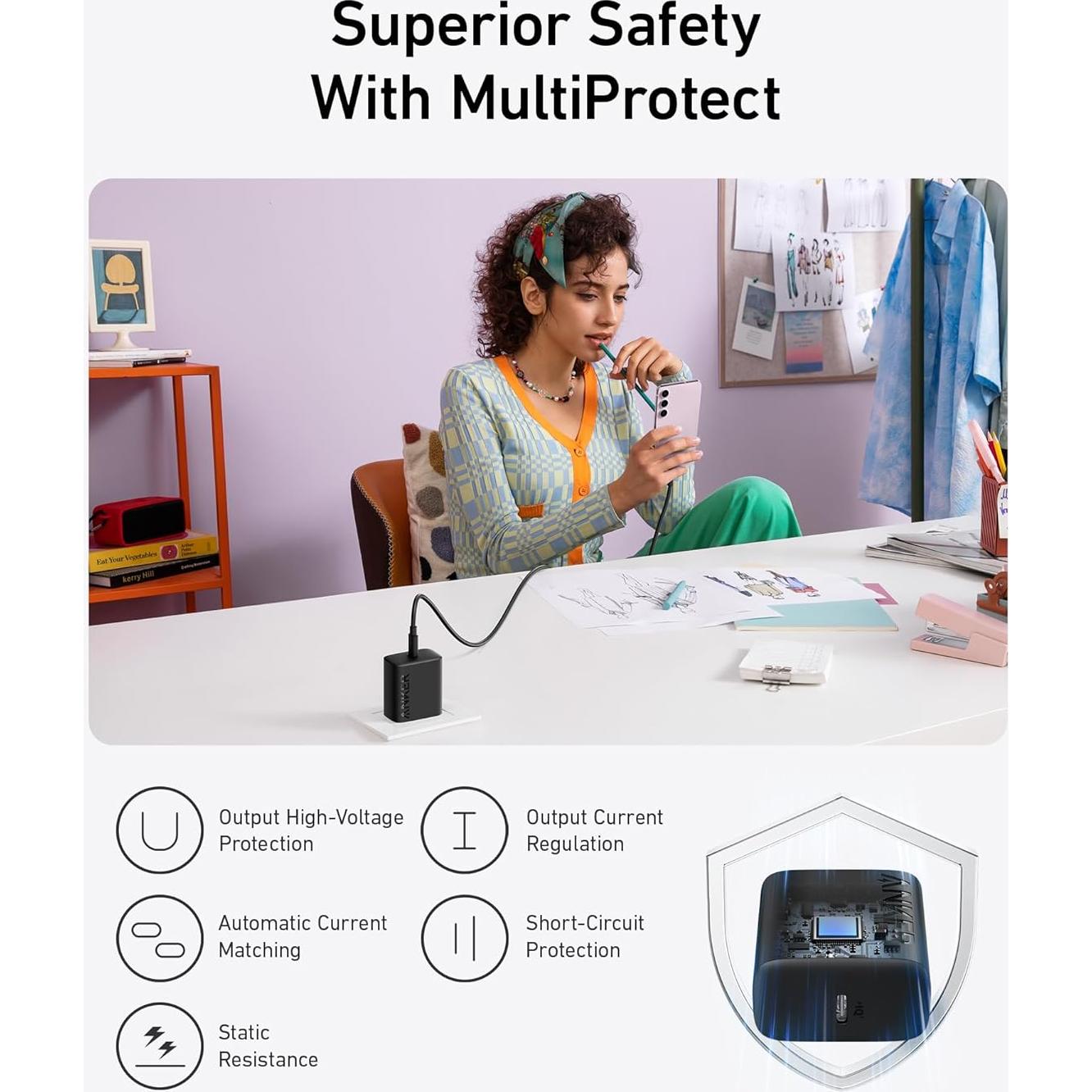 Cargador Anker 25W USB-C Rápido + 2 Cables de 5 pies