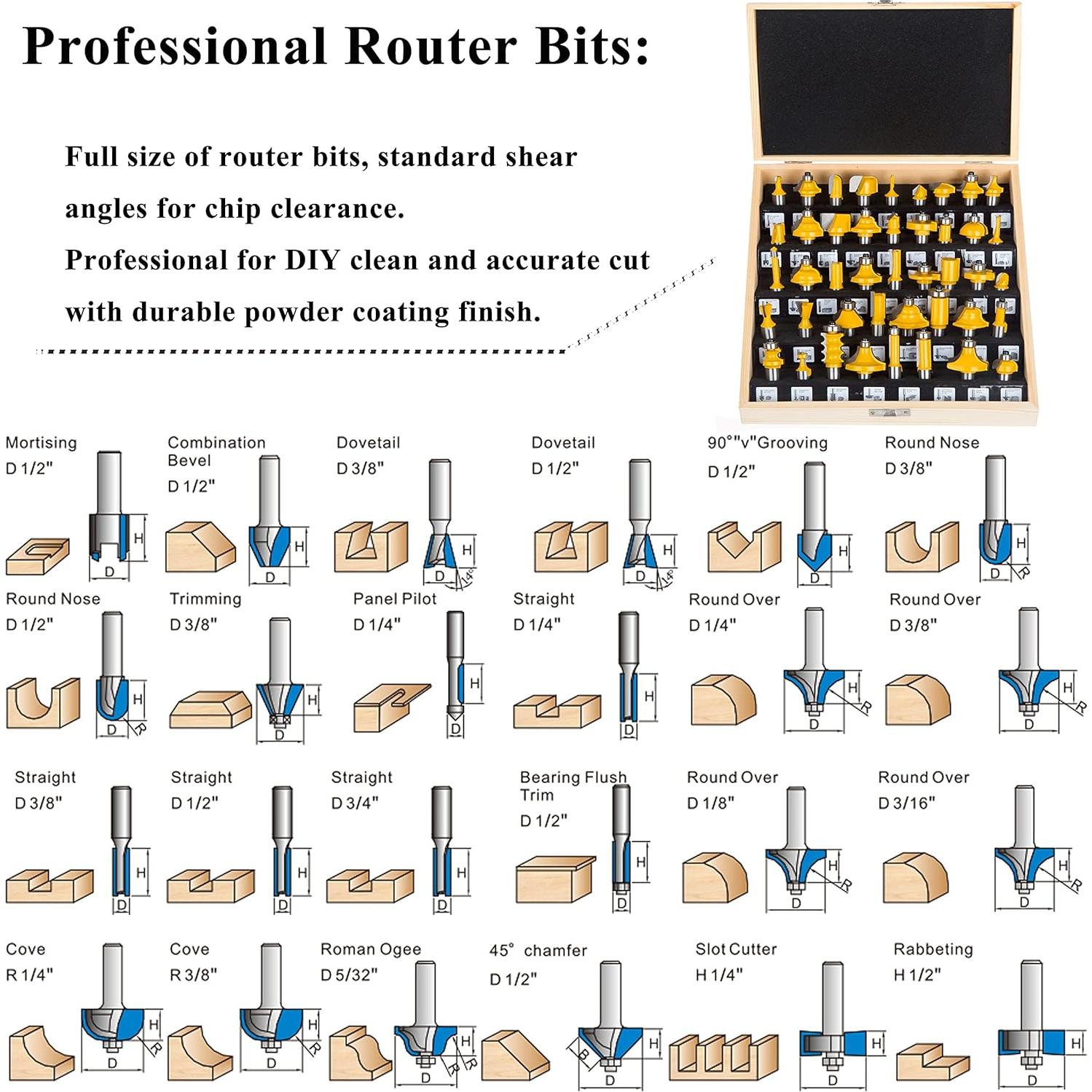 Juego de Brocas para Router LEATBUY 43 Piezas 12mm Carburo