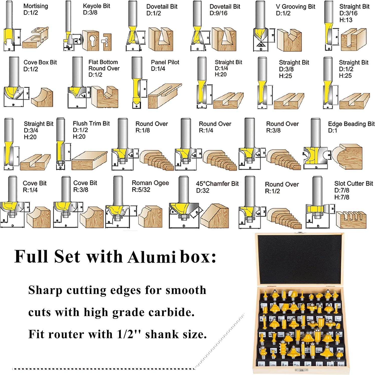 Juego de Brocas para Router LEATBUY 43 Piezas 12mm Carburo