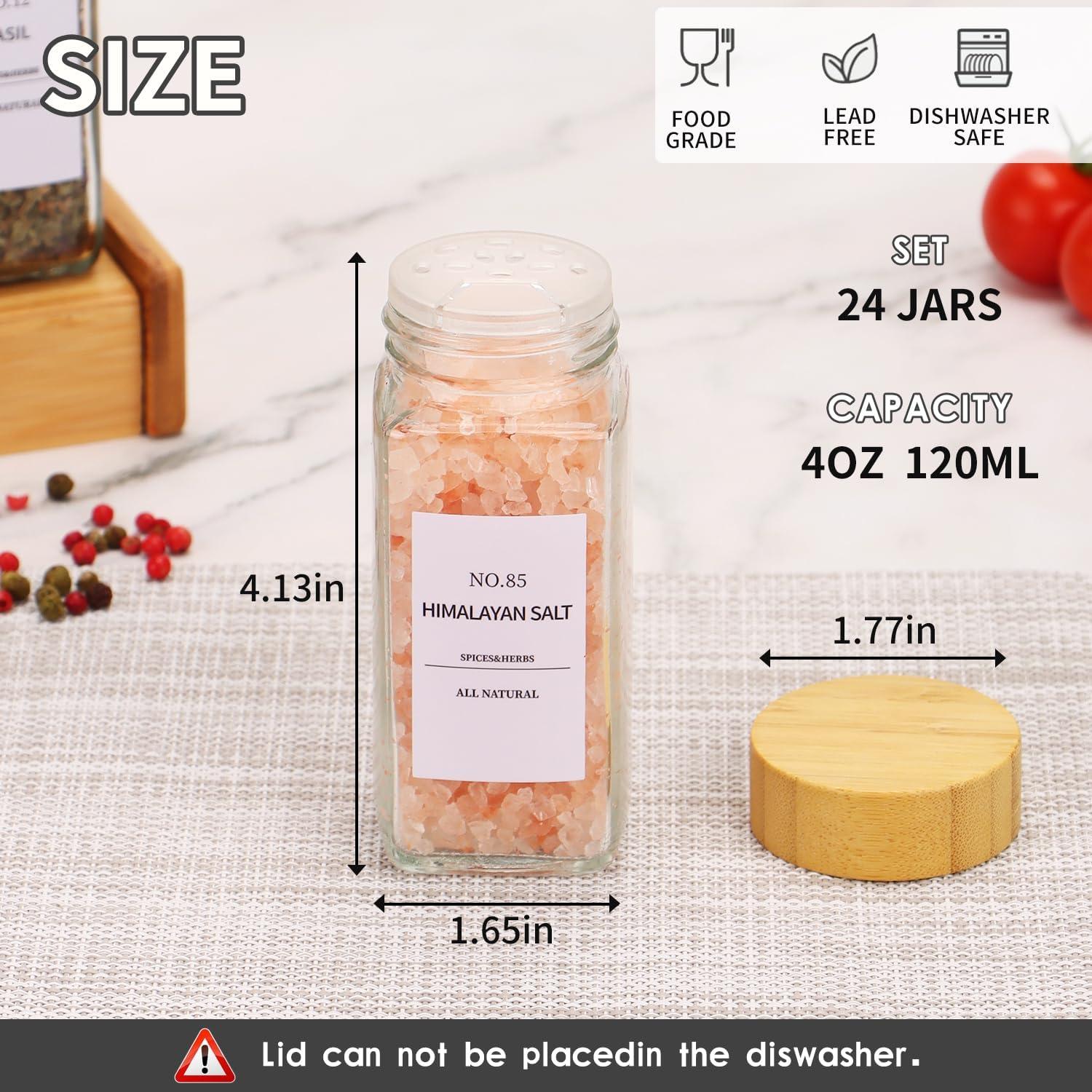 Juego de Tarros de Especias de Vidrio Forhaodejia - 24 Piezas con Tapas de Bambú