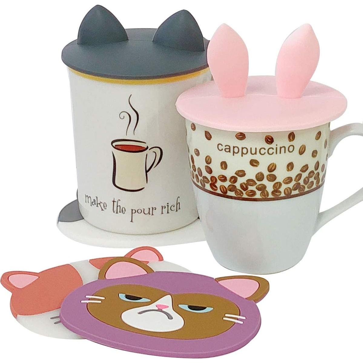 Juego de 6 Tapas de Silicona Wrapables para Tazas Antipolvo