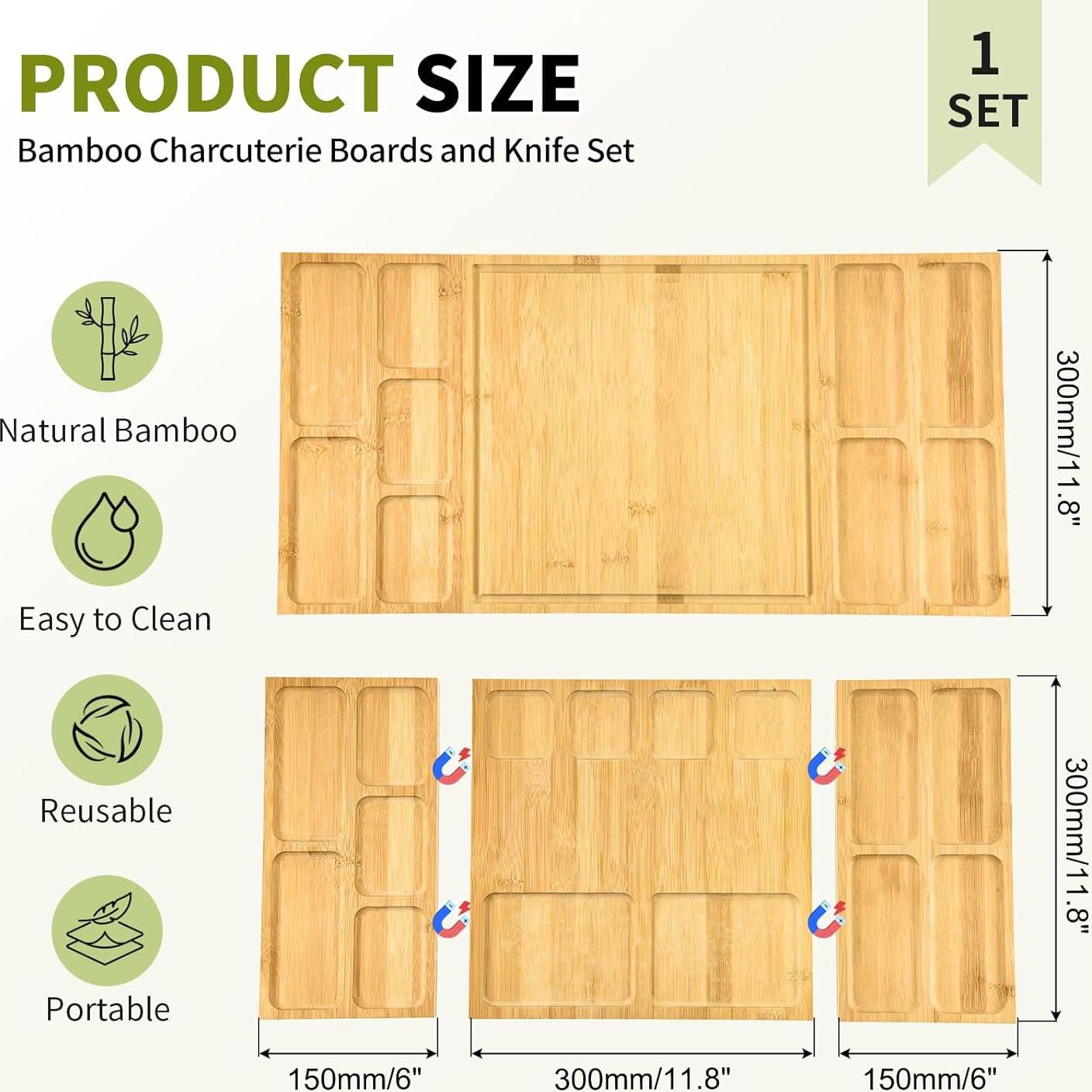 Tabla de Charcutería GLOKUUCA 3 en 1 de Bambú Extra Grande