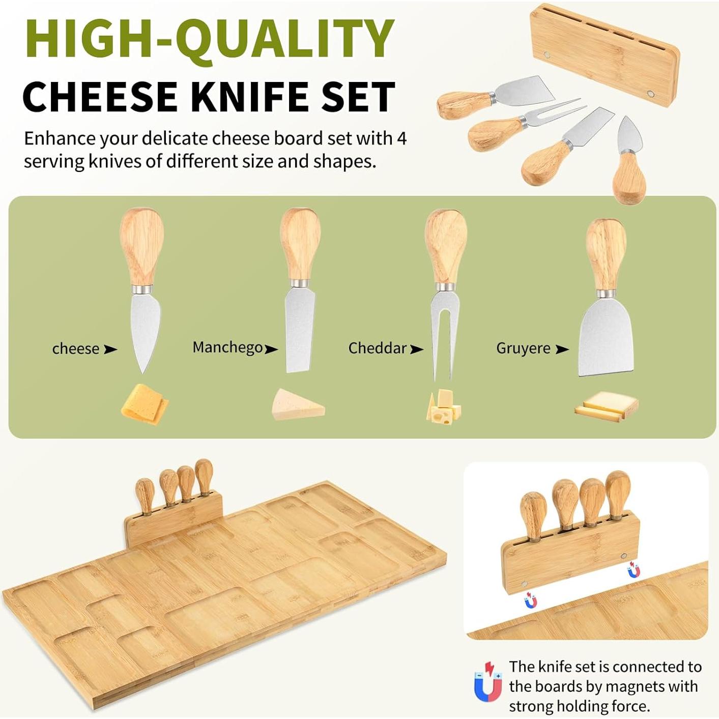 Tabla de Charcutería GLOKUUCA 3 en 1 de Bambú Extra Grande