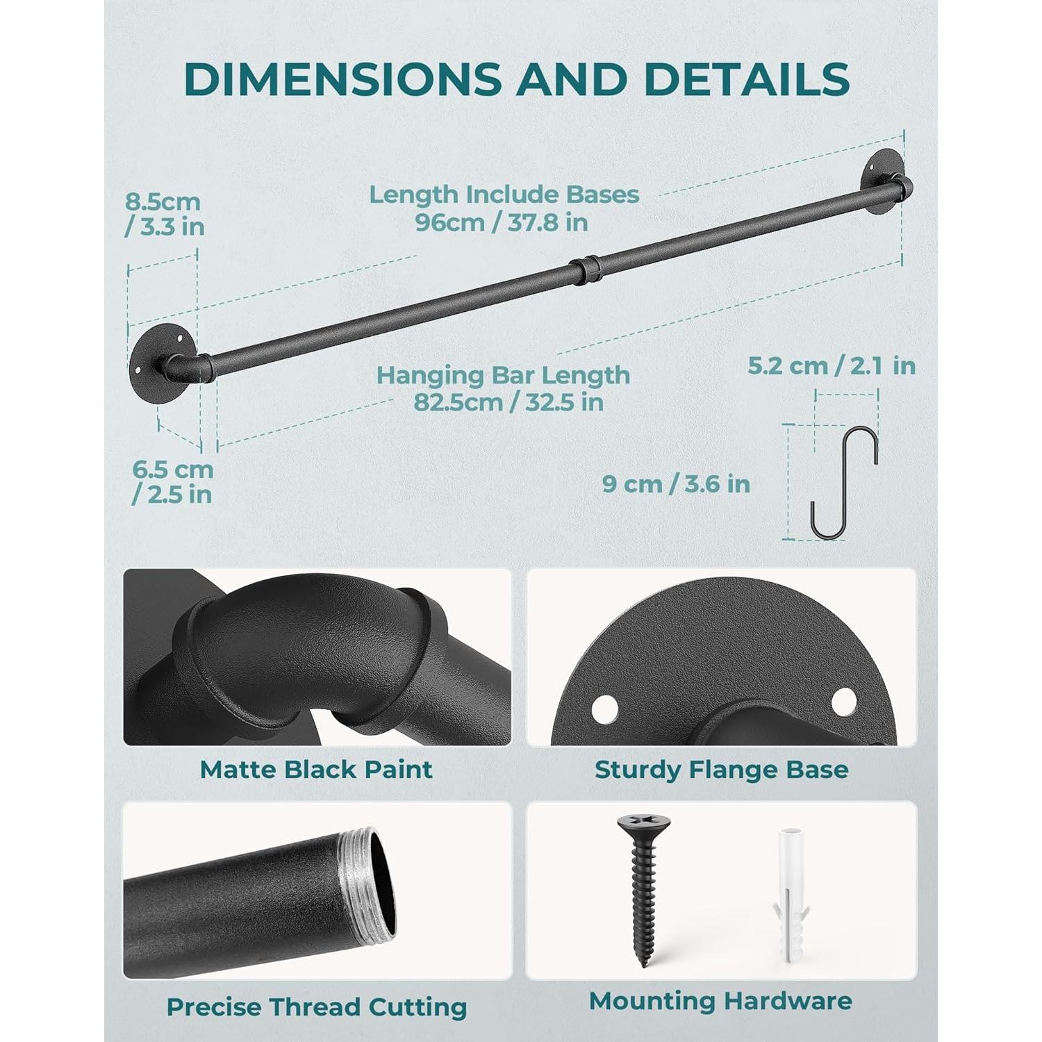 Soporte de Pared OROPY para Ollas 96.52 cm Negro Industrial