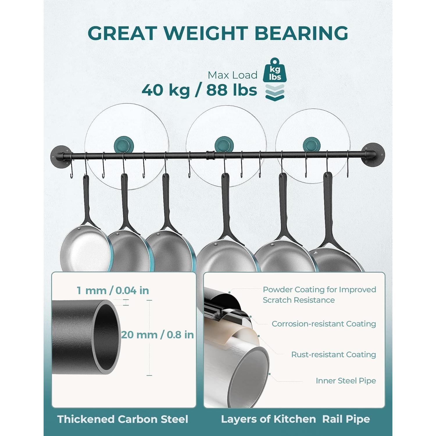 Soporte de Pared OROPY para Ollas 96.52 cm Negro Industrial