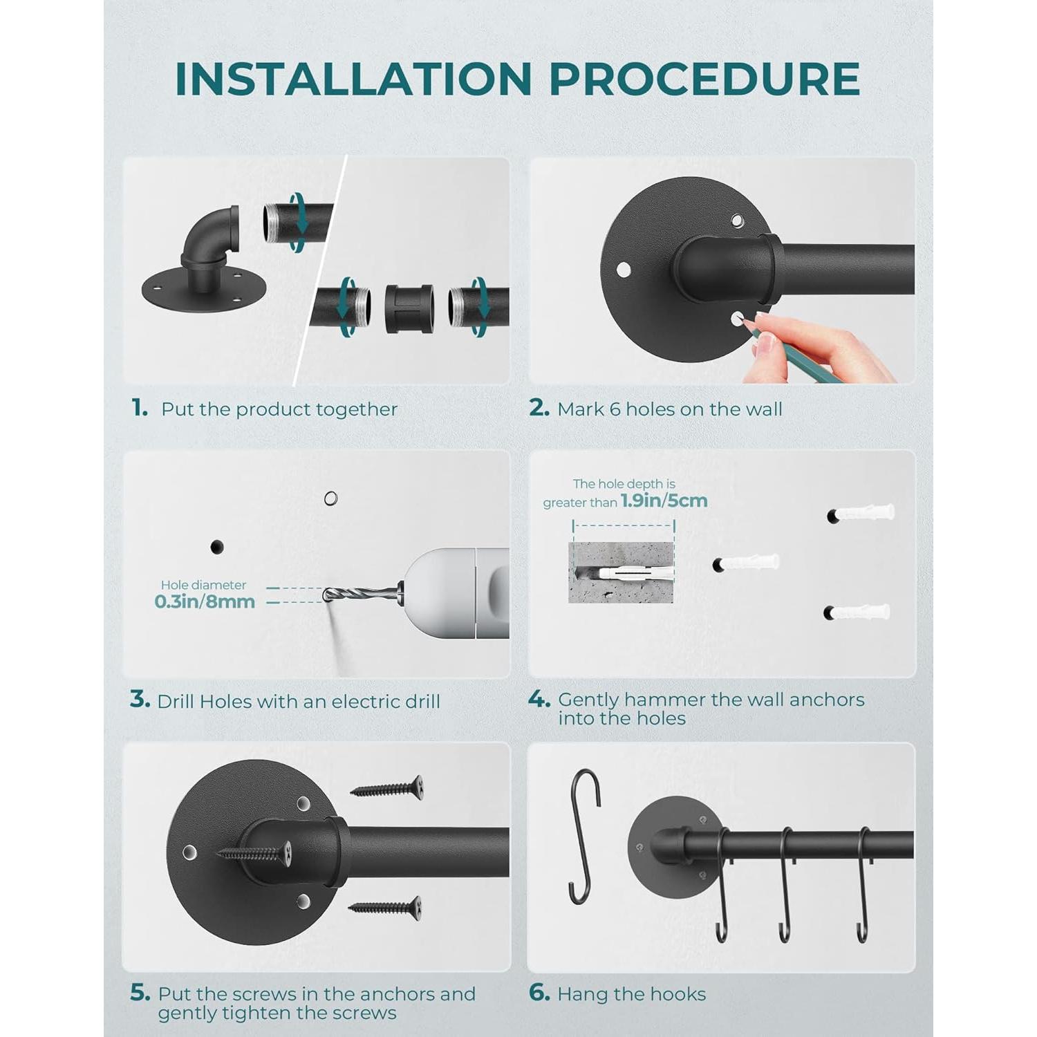 Soporte de Pared OROPY para Ollas 96.52 cm Negro Industrial