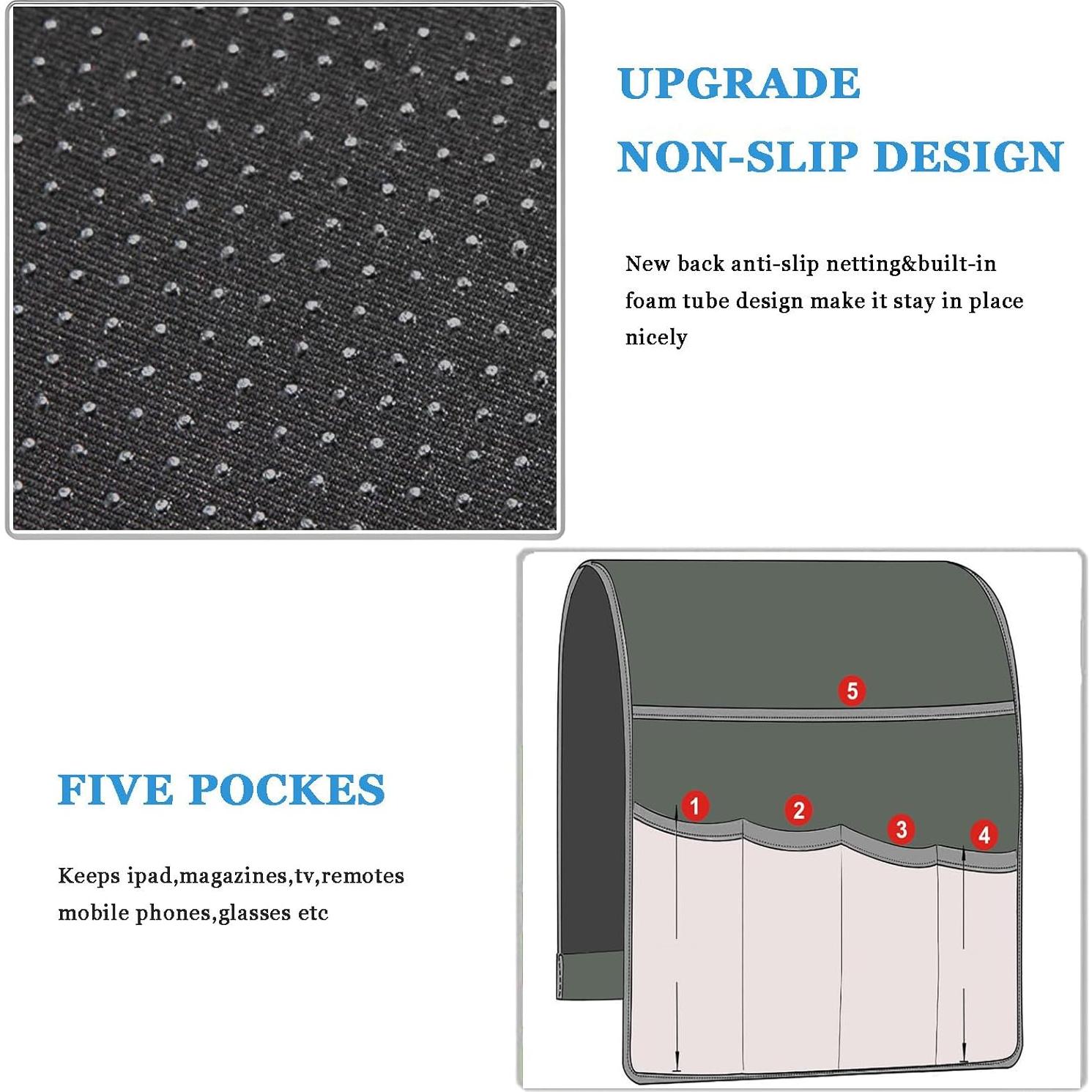 Organizador de Reposabrazos QingLemon 33x84 cm Negro 5 Bolsillos