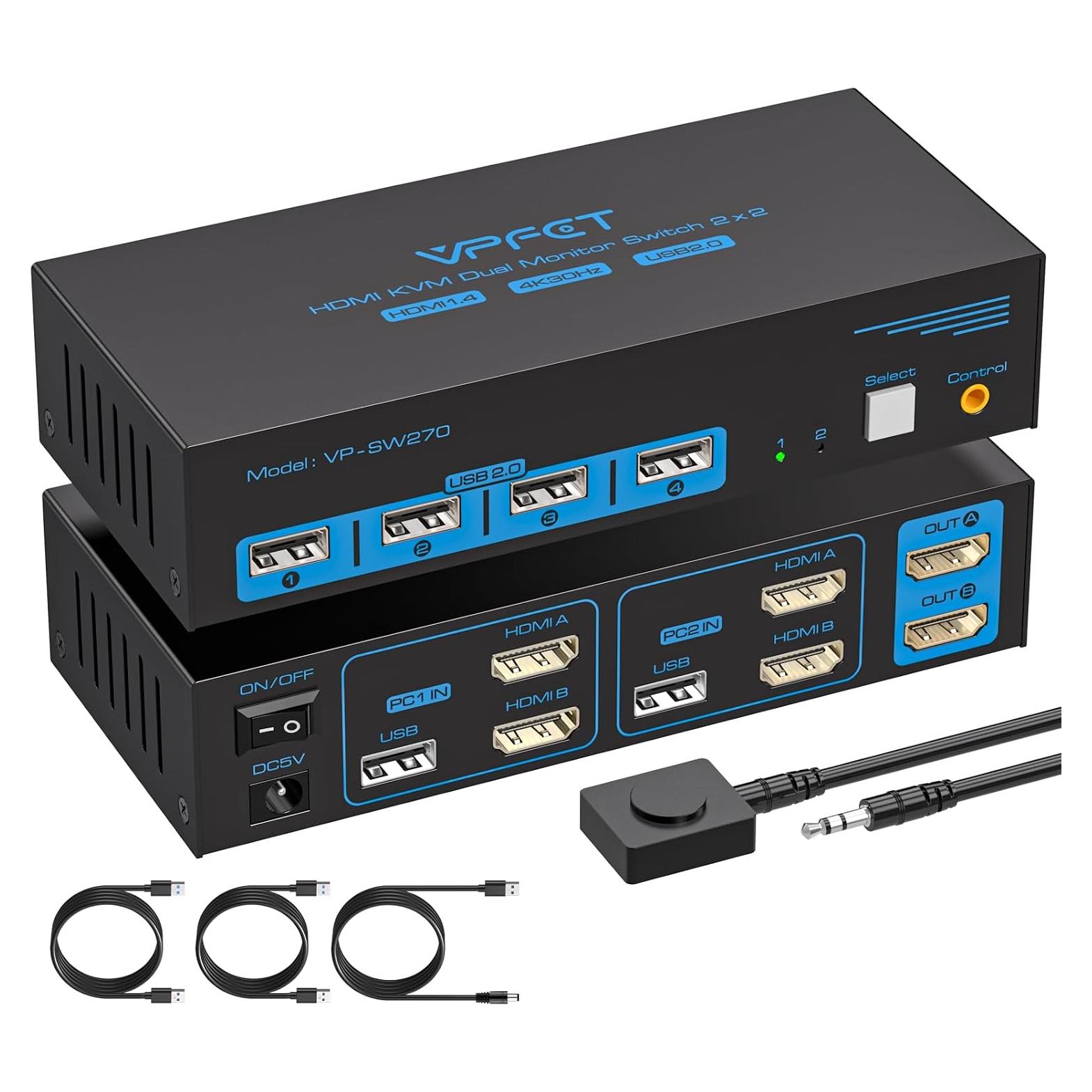 Interruptor KVM HDMI 2 Monitores AILVLVNG 4K 30Hz 2PC