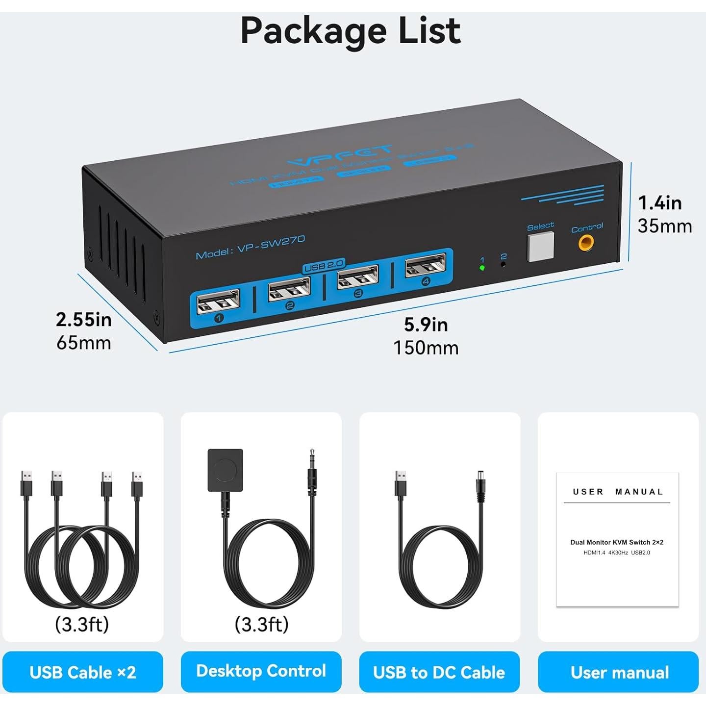 Interruptor KVM HDMI 2 Monitores AILVLVNG 4K 30Hz 2PC