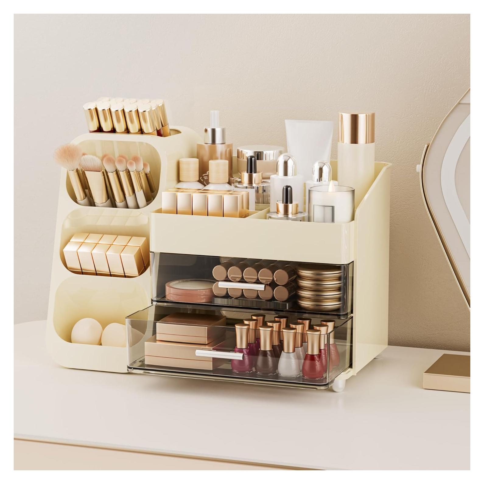 Organizador de Maquillaje Delamu Beige con Cajones y Soportes