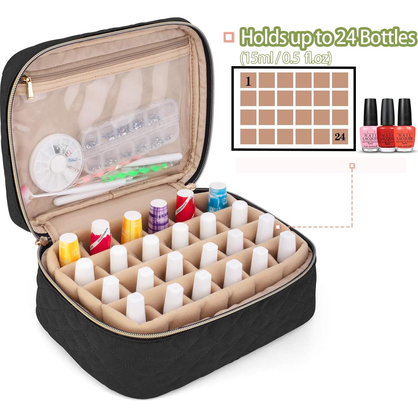 Bolsa de Transporte para Esmalte de Uñas Yarwo 24 Botellas Negro
