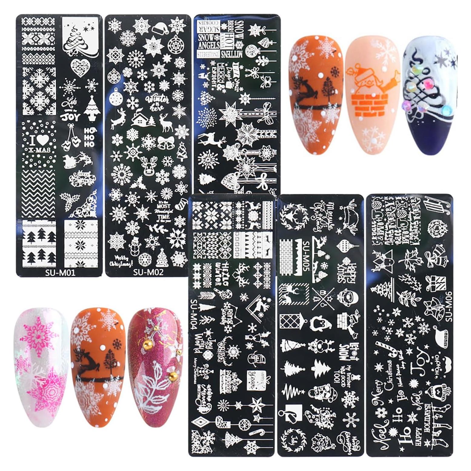 Kit de Estampado de Uñas de Navidad JERCLITY - 6 Placas 12x4cm