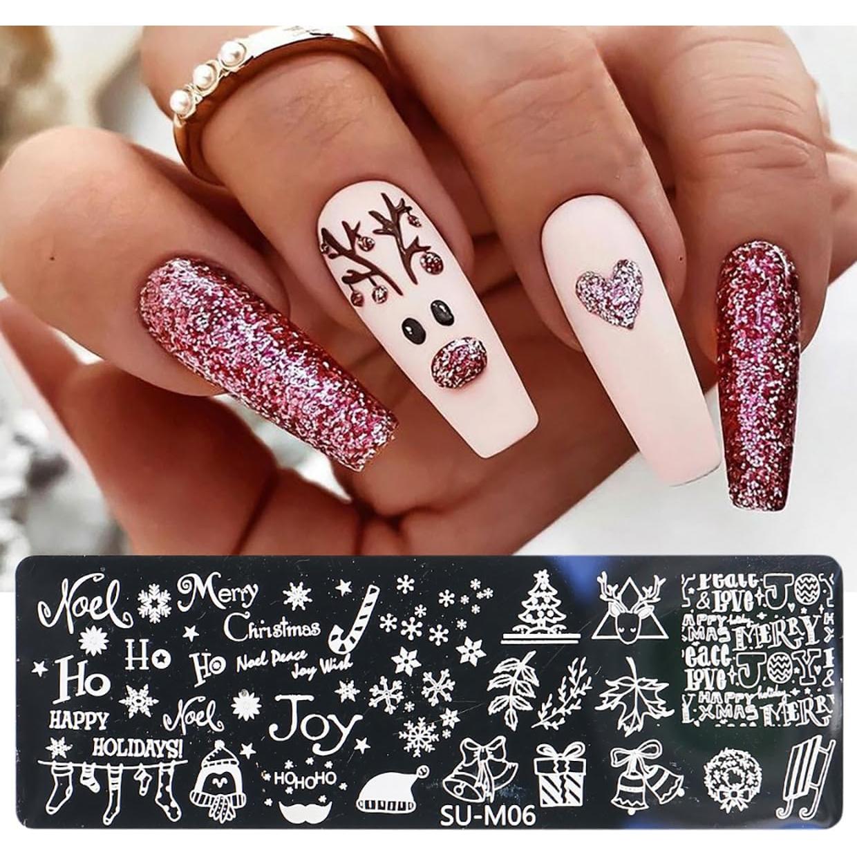 Kit de Estampado de Uñas de Navidad JERCLITY - 6 Placas 12x4cm