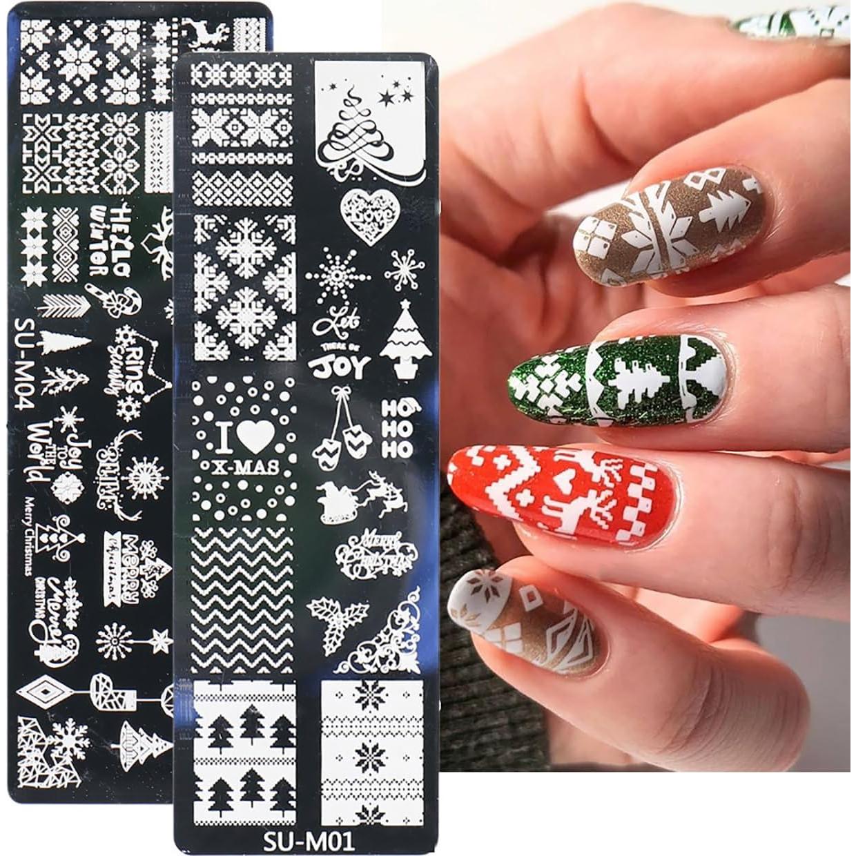 Kit de Estampado de Uñas de Navidad JERCLITY - 6 Placas 12x4cm