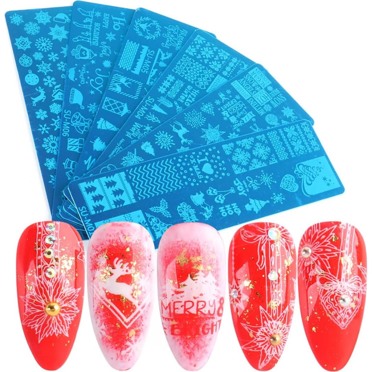 Kit de Estampado de Uñas de Navidad JERCLITY - 6 Placas 12x4cm