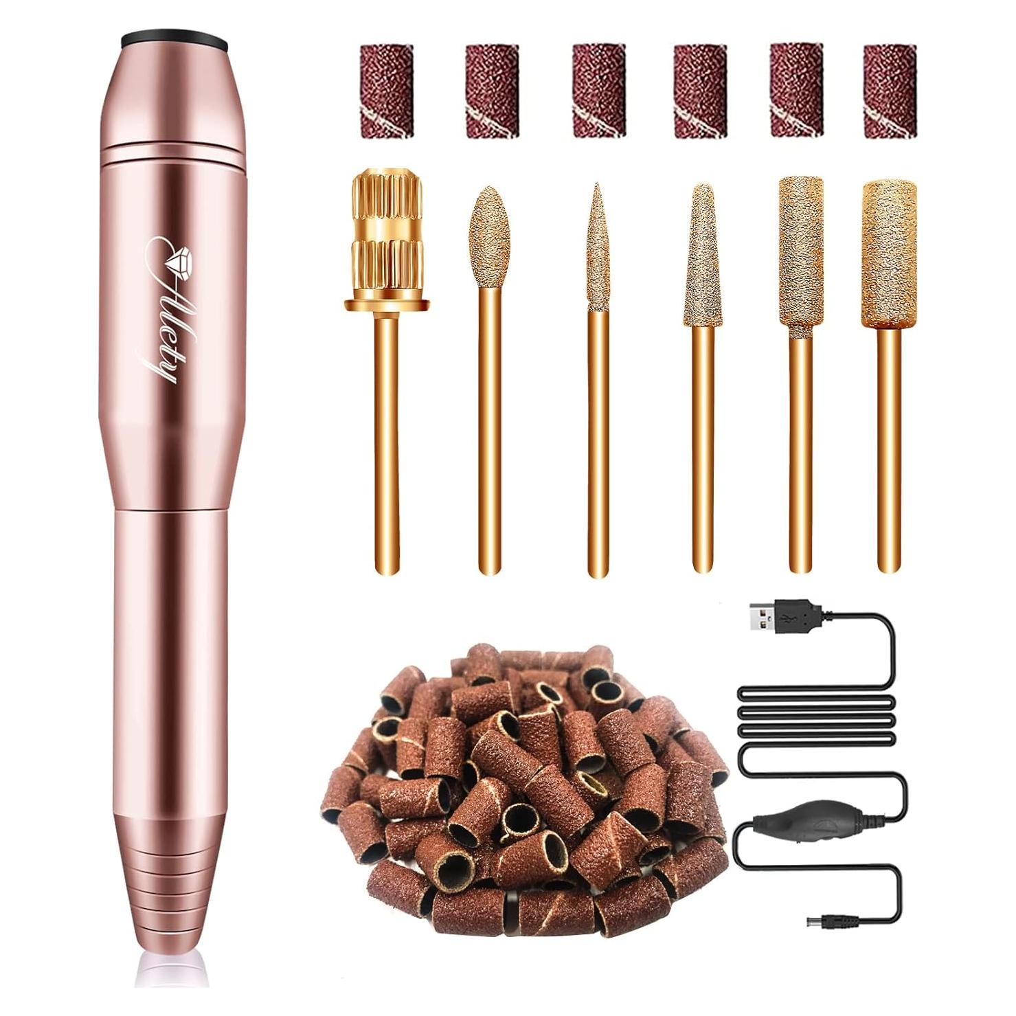 Kit de Taladro de Uñas Eléctrico Alety M-001 con Brocas Doradas