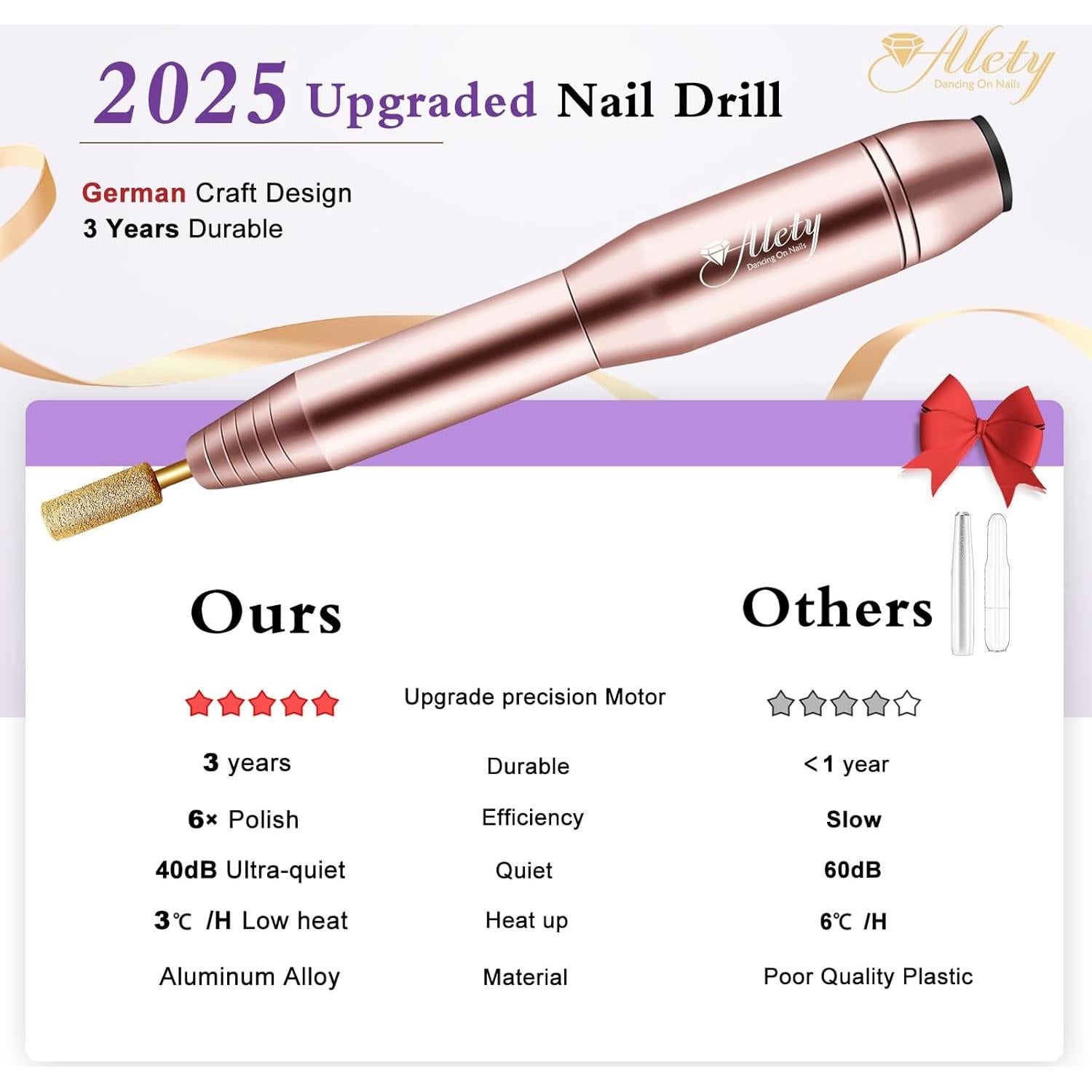 Kit de Taladro de Uñas Eléctrico Alety M-001 con Brocas Doradas