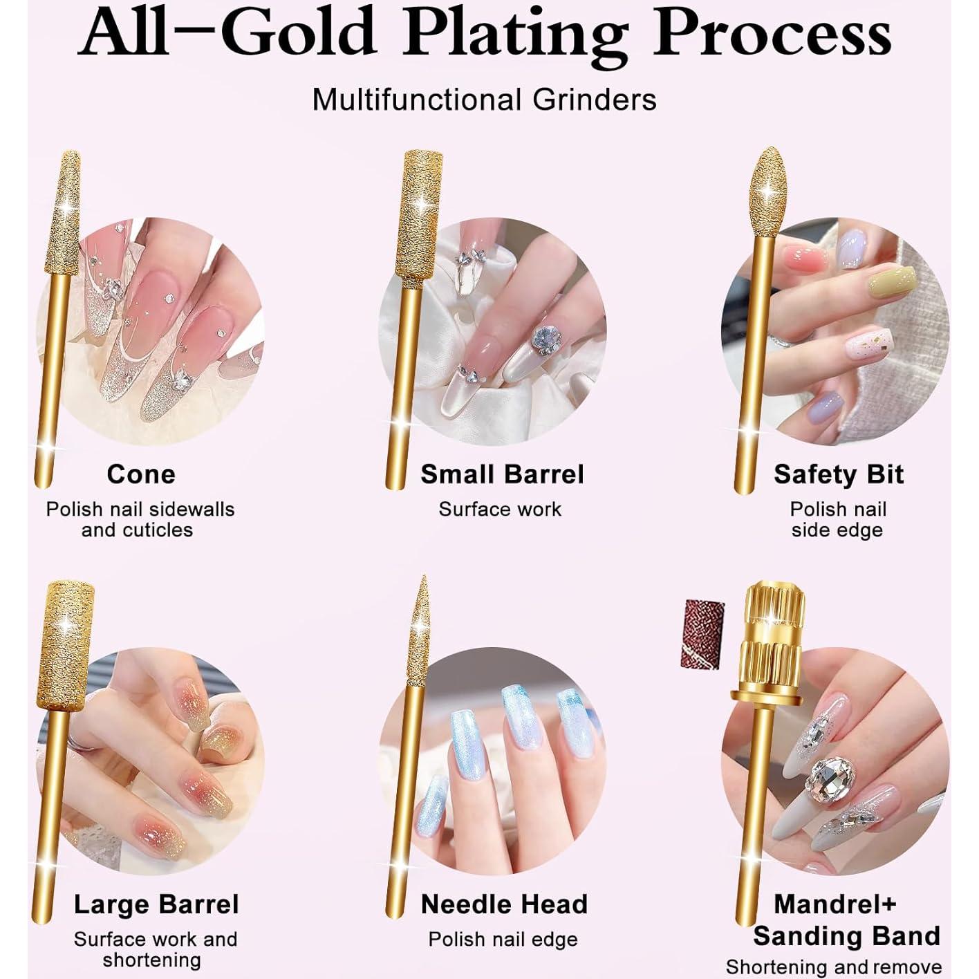 Kit de Taladro de Uñas Eléctrico Alety M-001 con Brocas Doradas