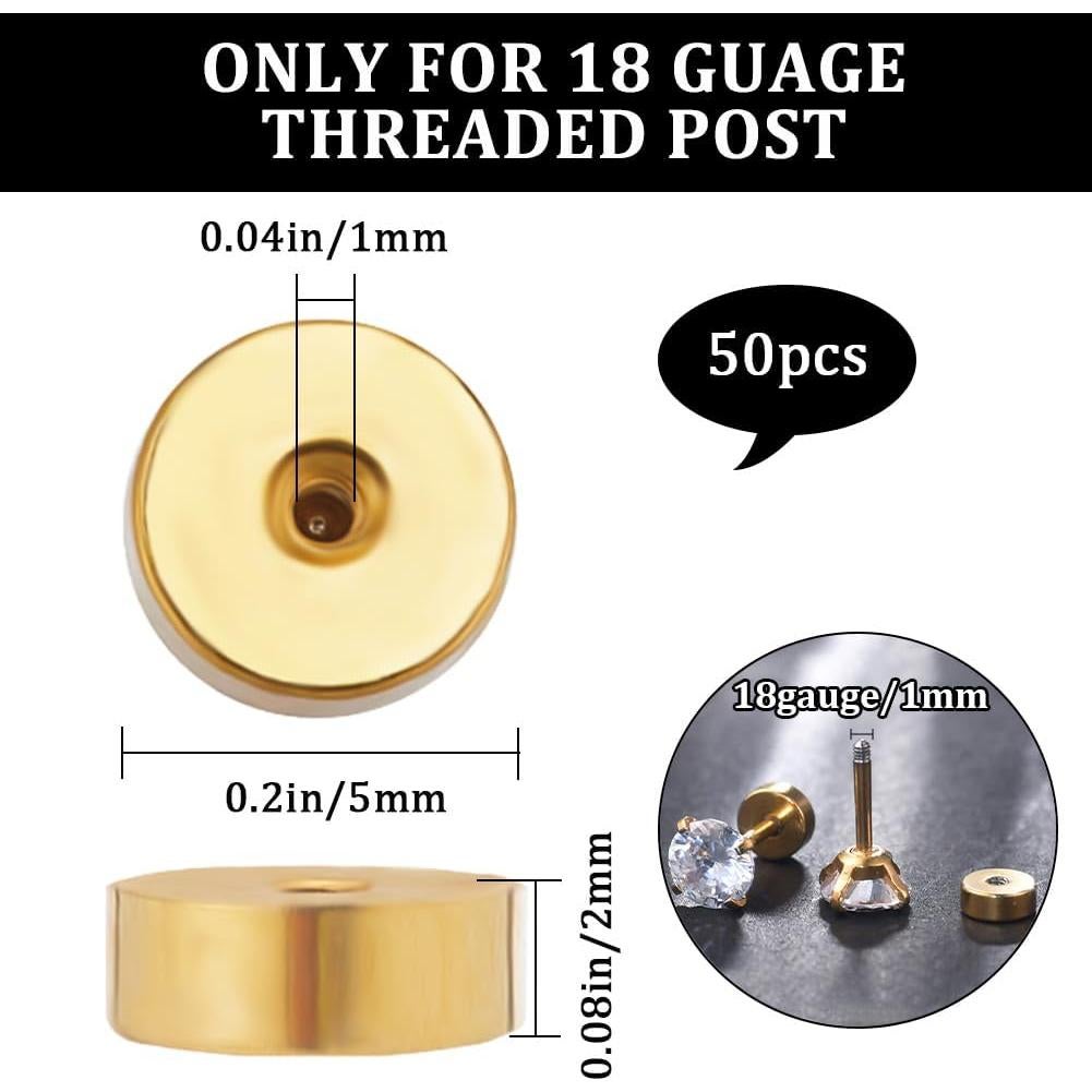 Beebeecraft 50Pcs Respaldos de Aretes Tornillo Oro 18K 5mm