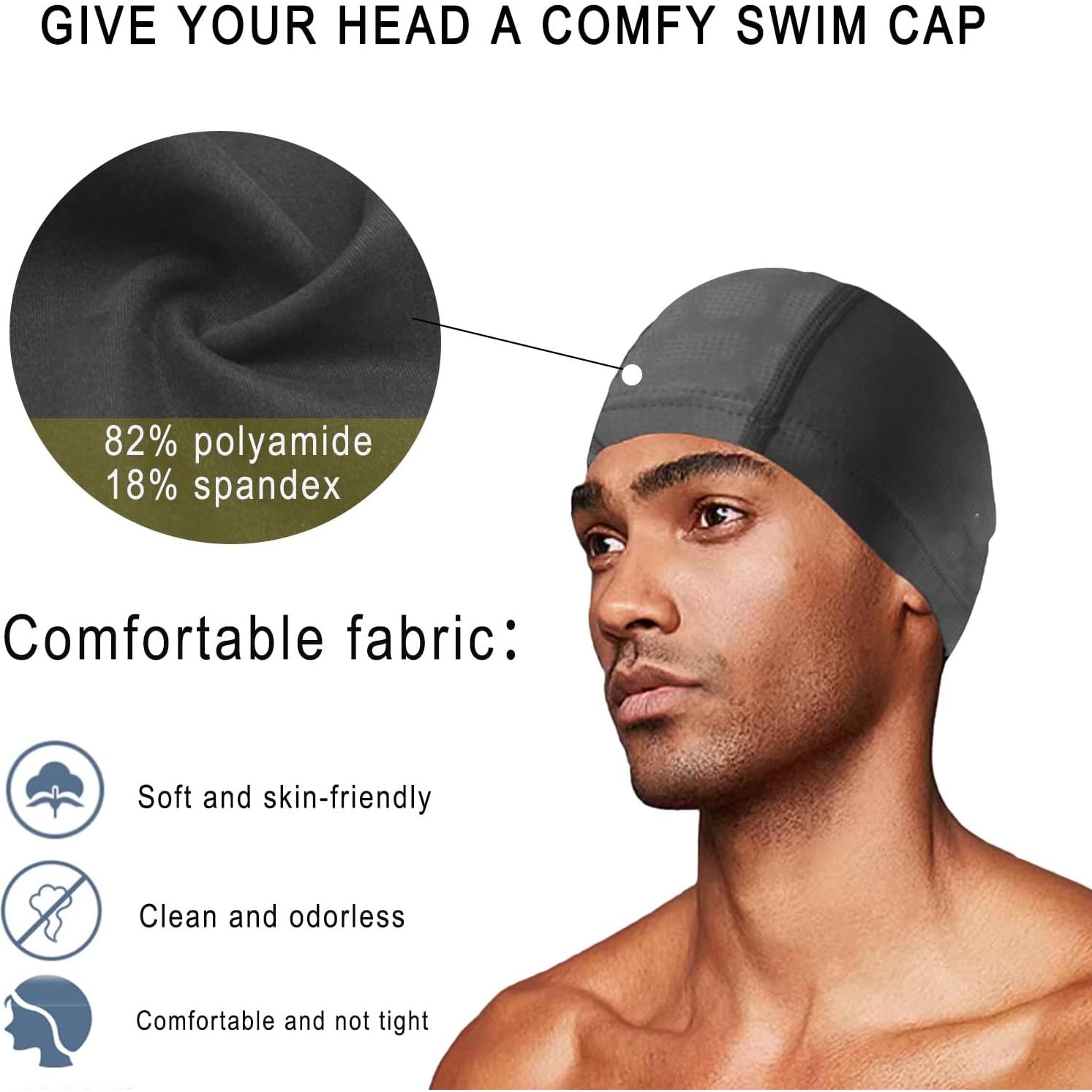 Gorro de Natación Iwrrvn Unisex Lycra Negro para Cabello Largo