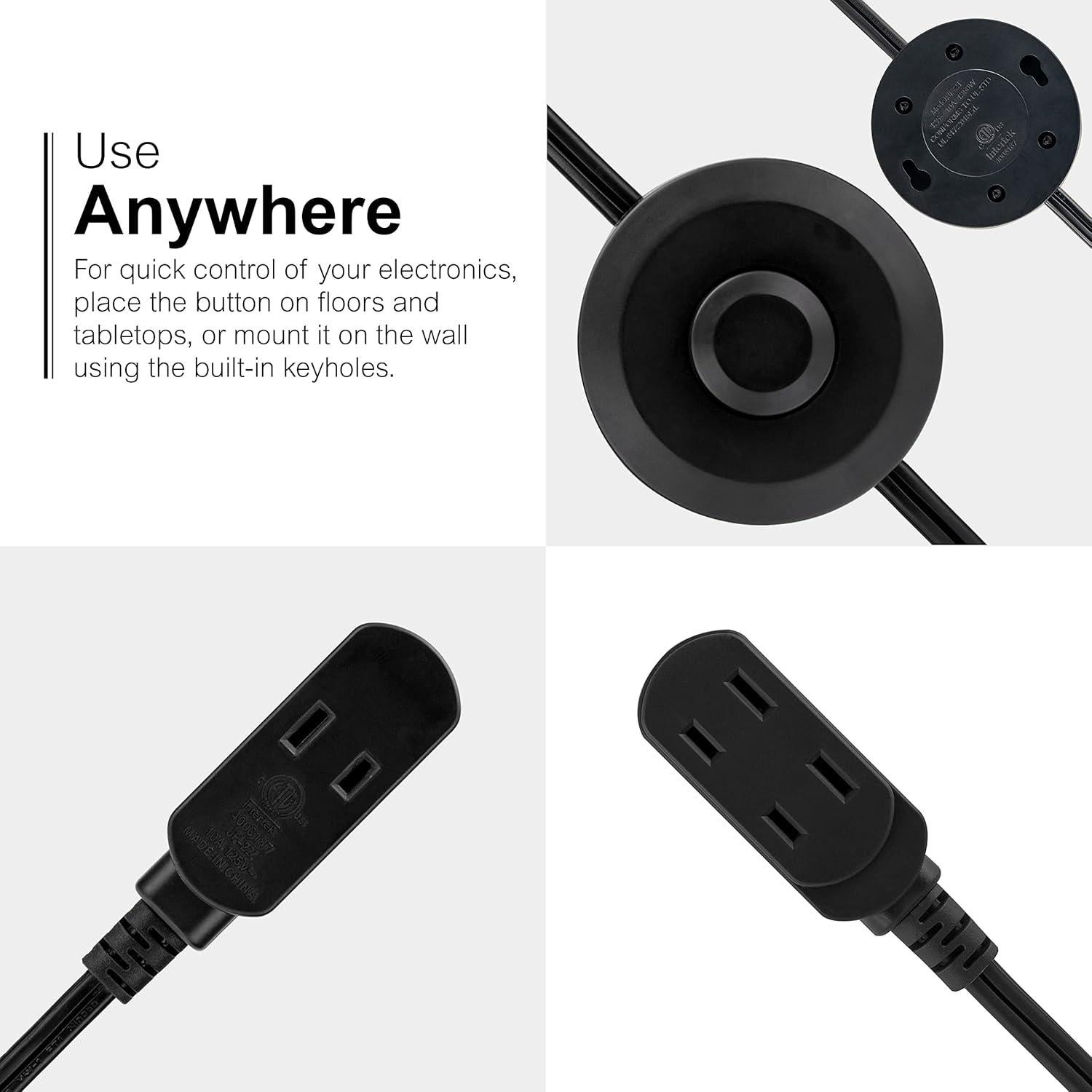 Cable de Extensión GE 2.74m con Interruptor de Pie 3 Salidas