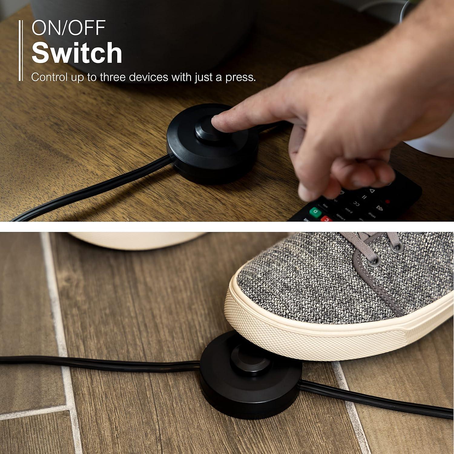 Cable de Extensión GE 2.74m con Interruptor de Pie 3 Salidas