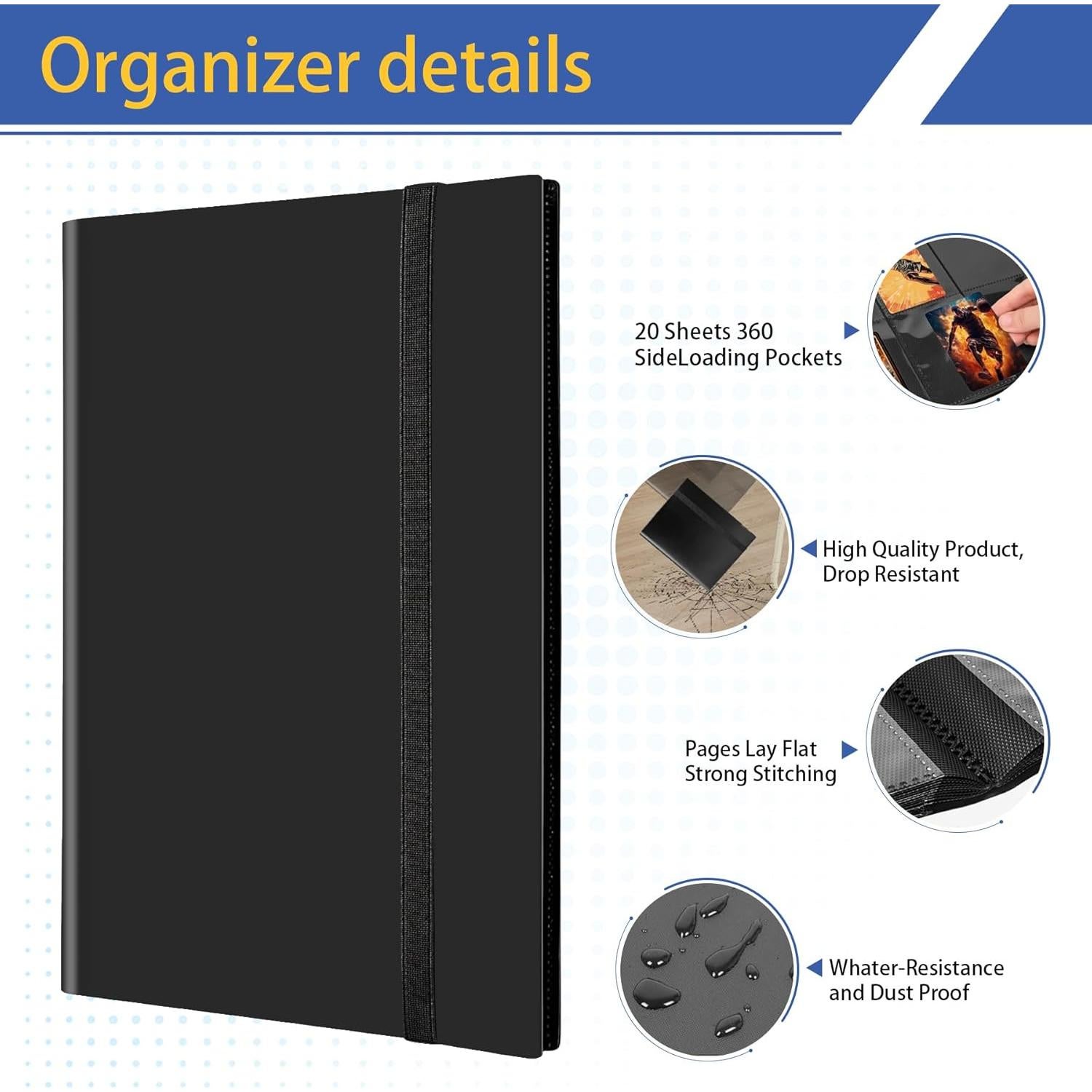 Carpeta de Cartas Fonwill 9 Bolsillos para 360 Cartas Negra