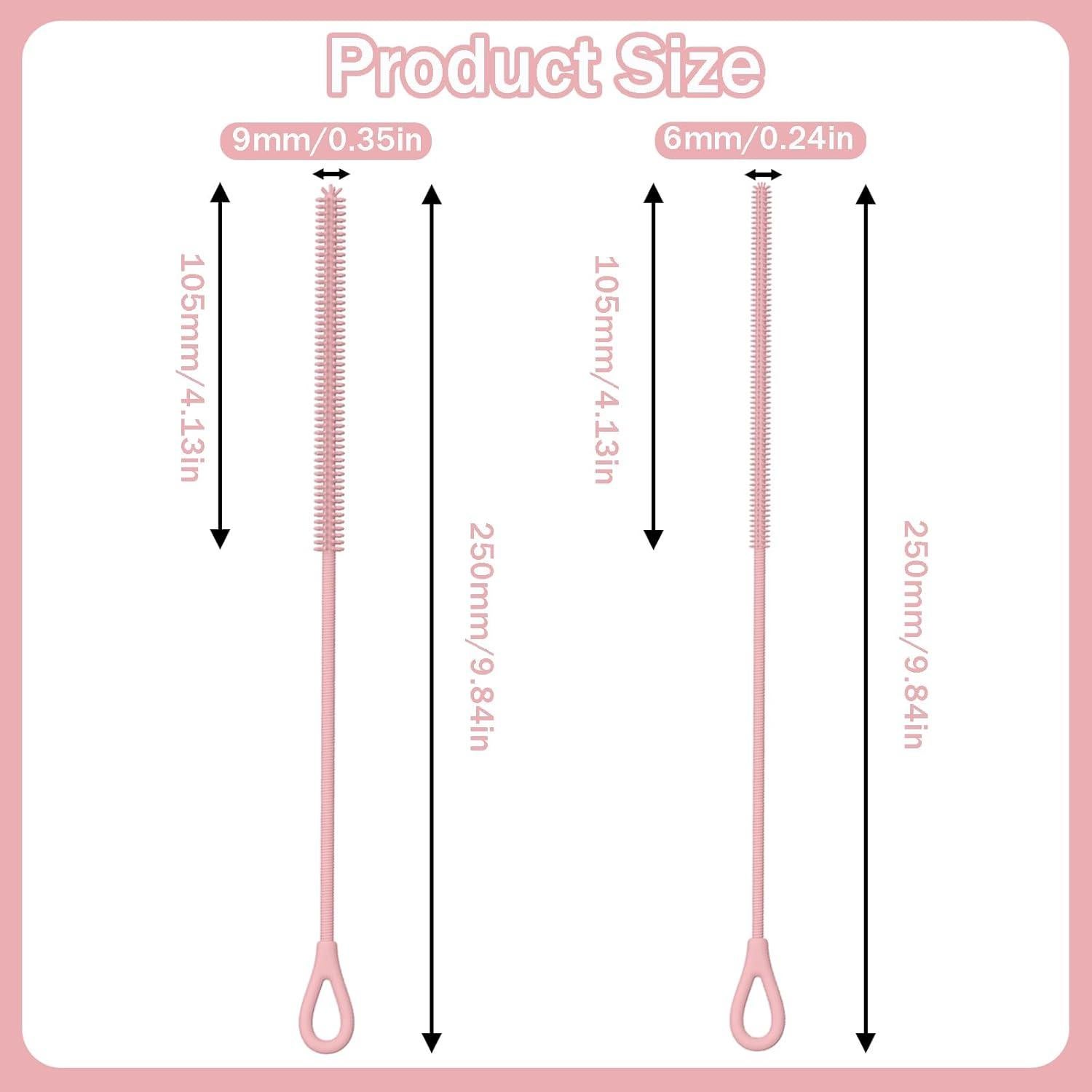 Extra Long Silicone Straw Cleaner Brush，2 Pcs Reusable Straw Brush for Cleaning 8-10mm Straws,Soft and Bendable Anti Slip Handle (Pink)