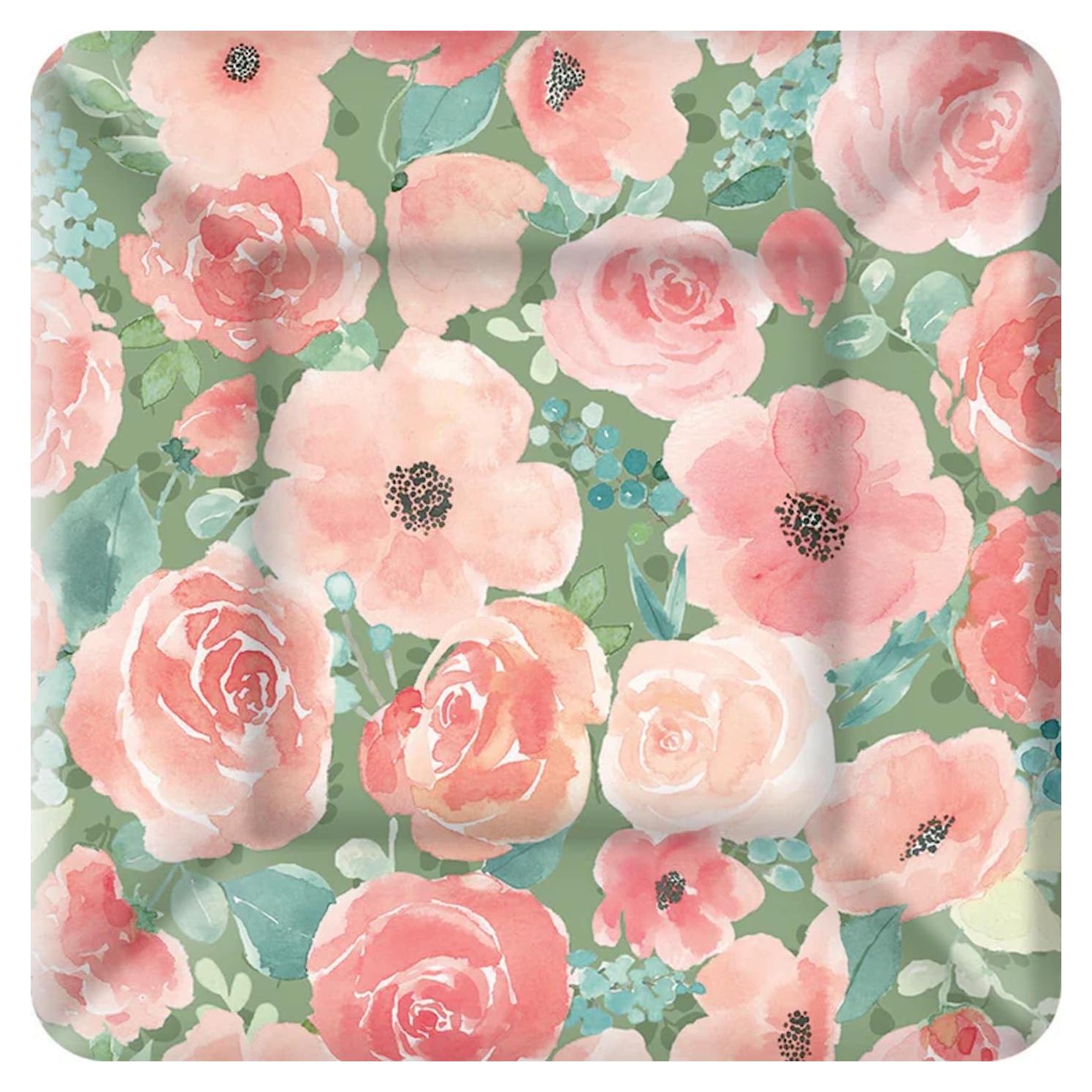 Platos de Papel Cuadrados Boston International Floral 17.78 cm - 8 Pzas