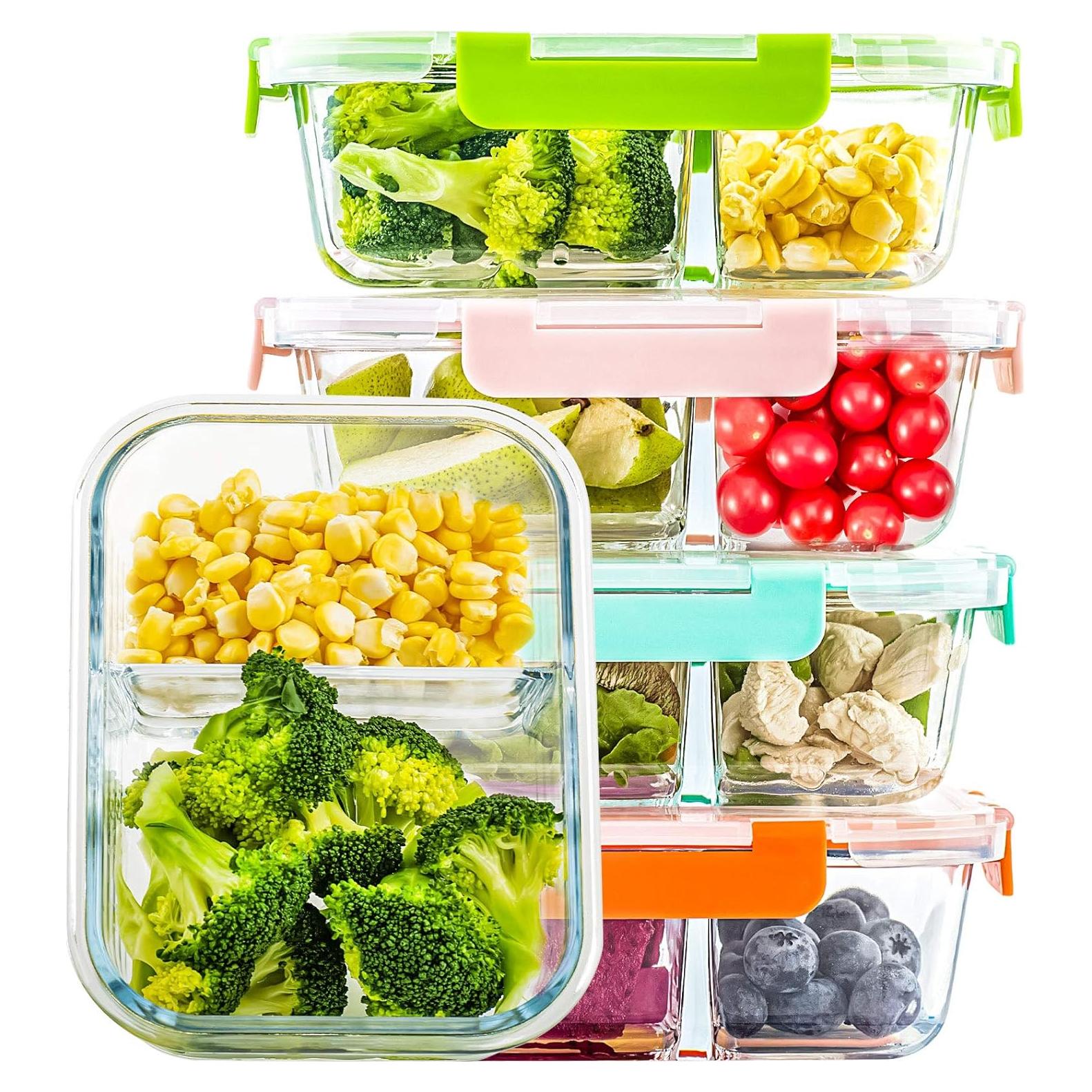 Contenedores de Vidrio UMEIED 5 Paquete 2 Compartimentos A Prueba de Fugas