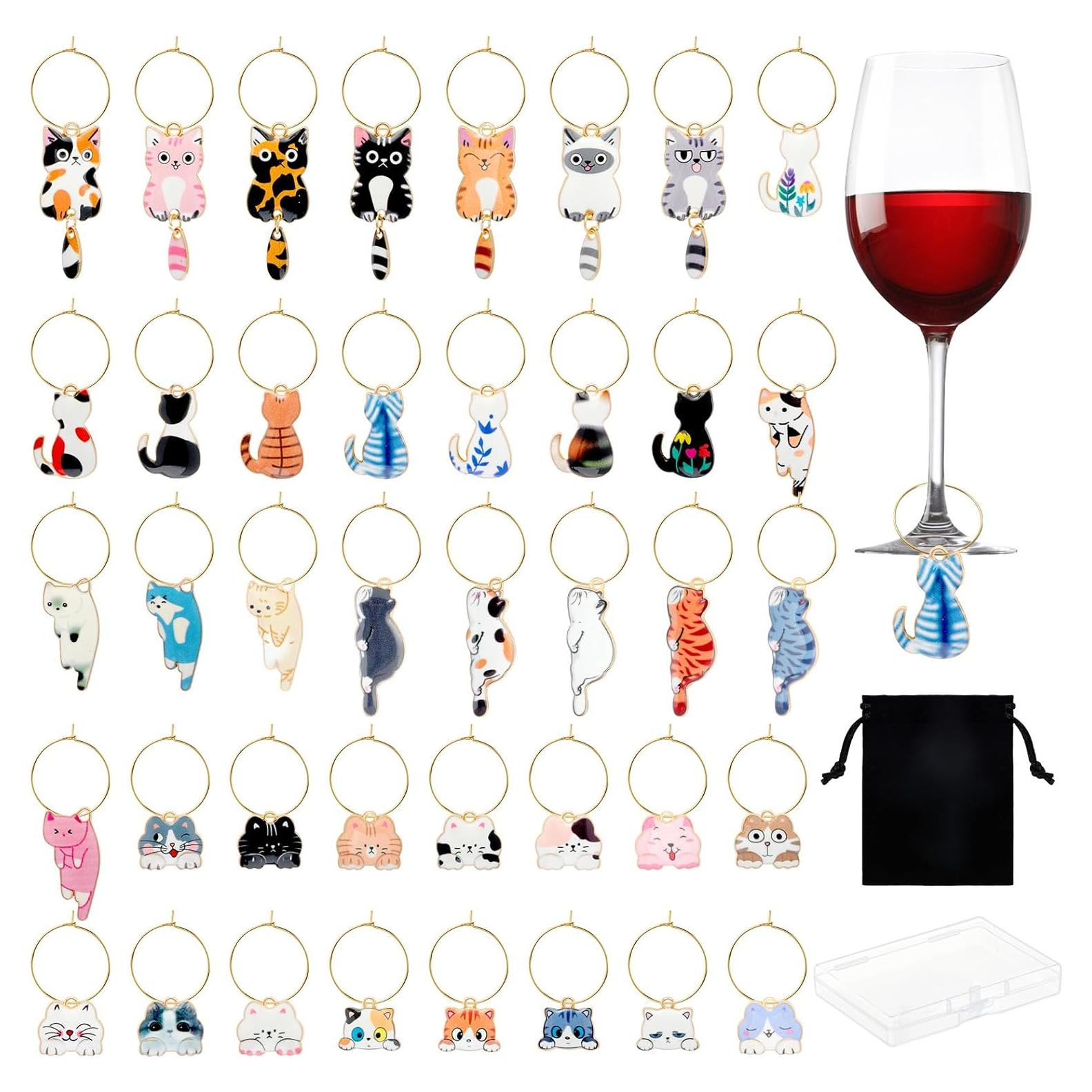 Conjunto de 40 Marcadores de Vino Tema Gato Megitzuu