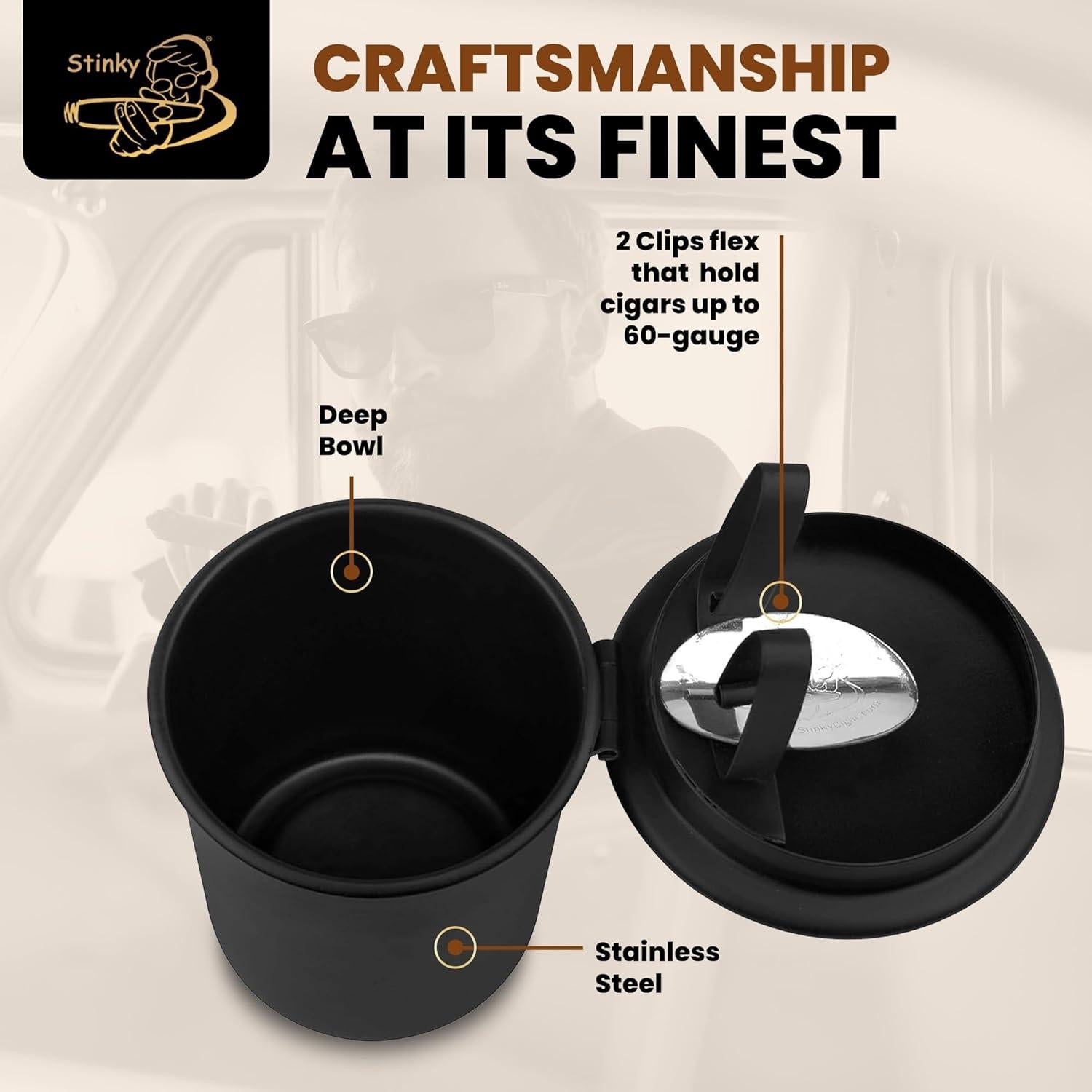 Cenicero de Coche Stinky Cigar Negro Mate para Cigarrillos