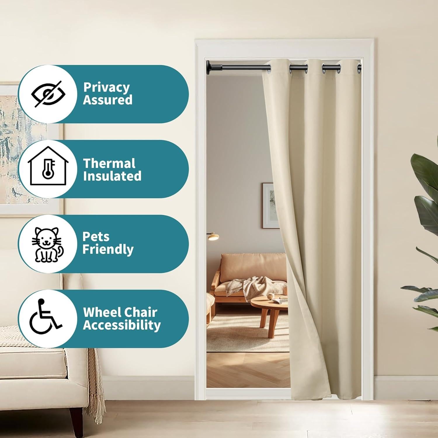 Cortina de Puerta Beige BGment 34x80 cm Aislante de Privacidad