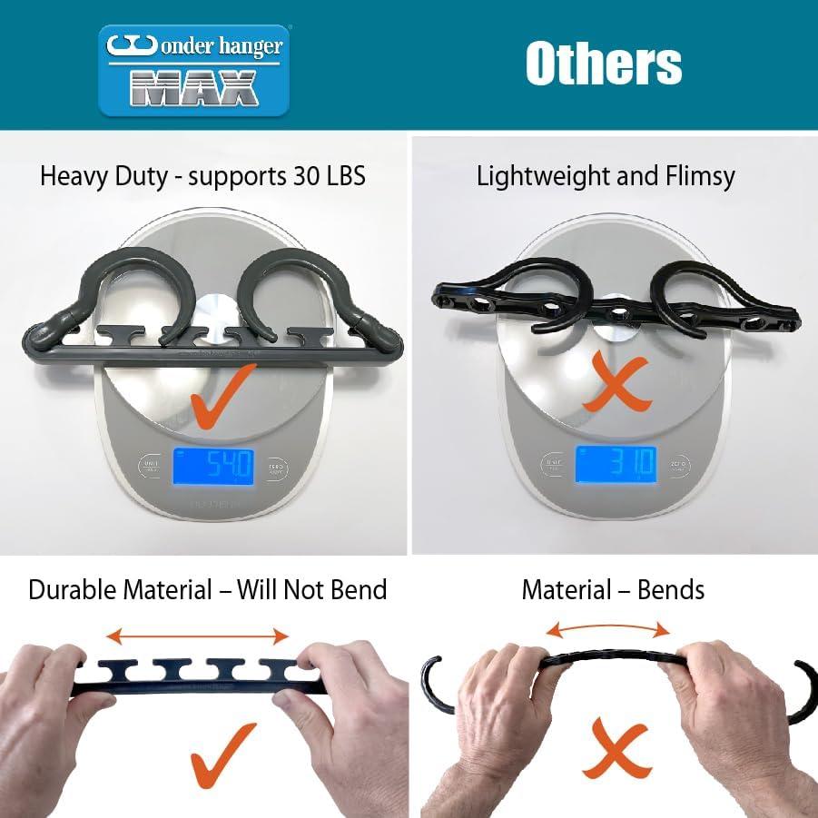 Wonder Hanger Max - Paquete de 20 Perchas Ahorra Espacio Gris