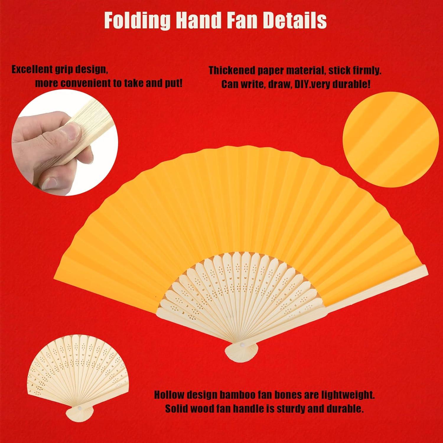 12 Abanicos de Papel Amarillo Plegables 21 cm para Bodas y Fiestas