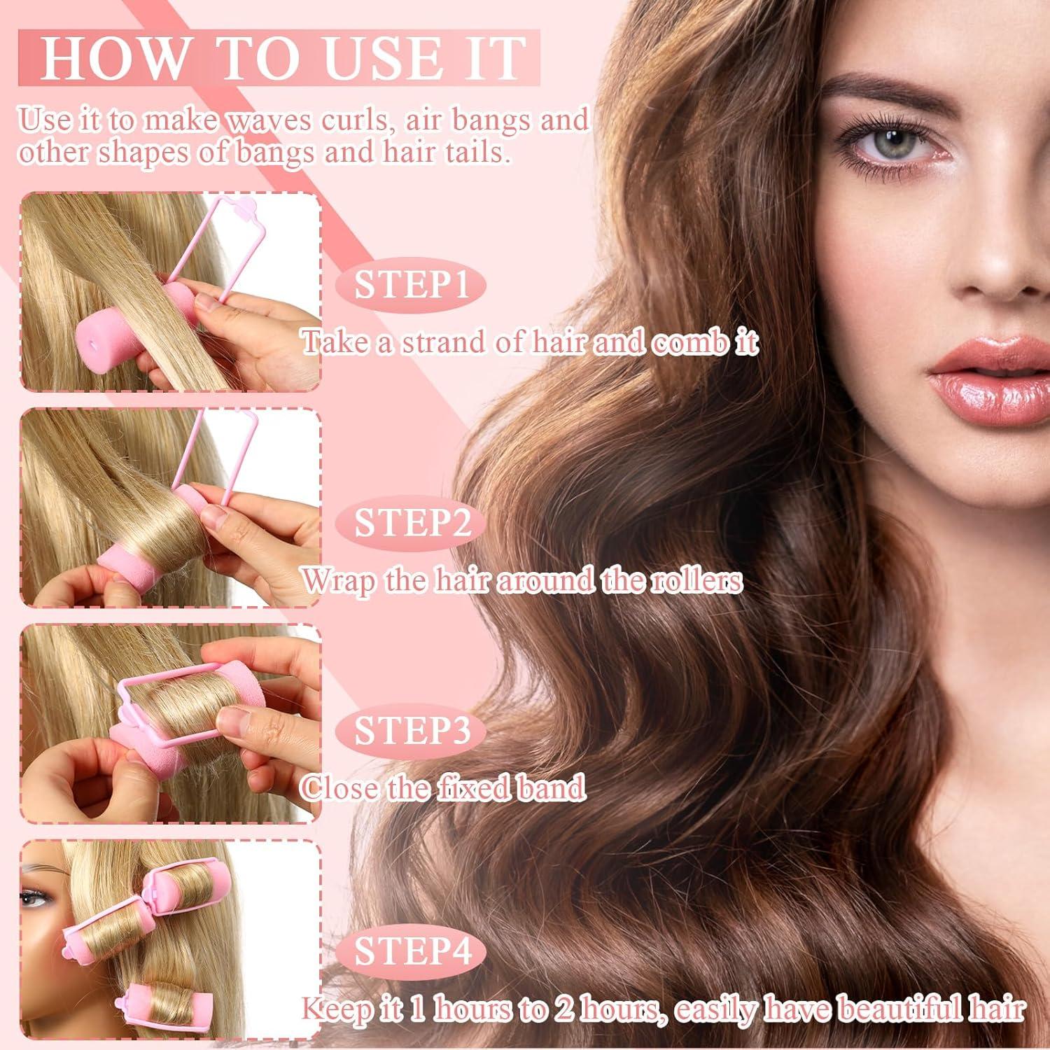 Rulos de Espuma Geyoga 18 Piezas Grandes para Cabello Rosa