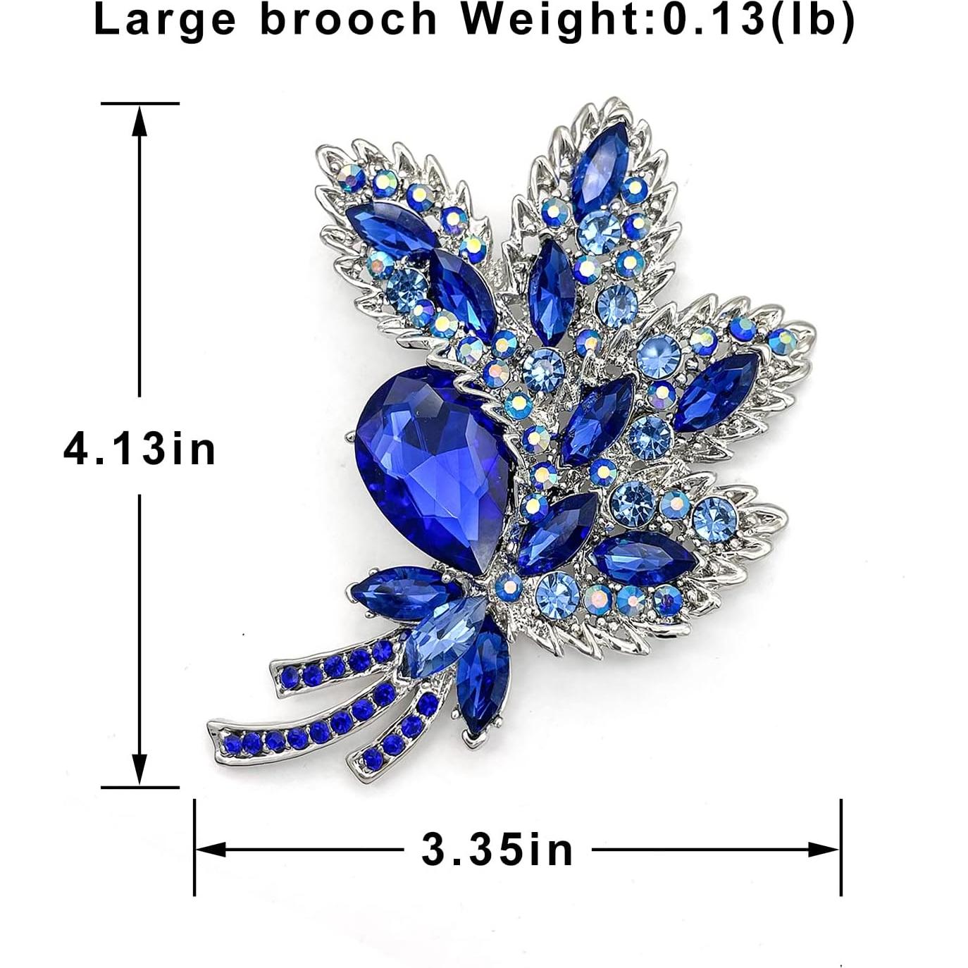 Broche de Cristal Austríaco YOQUCOL en Forma de Hoja Azul 8.5x10.5cm