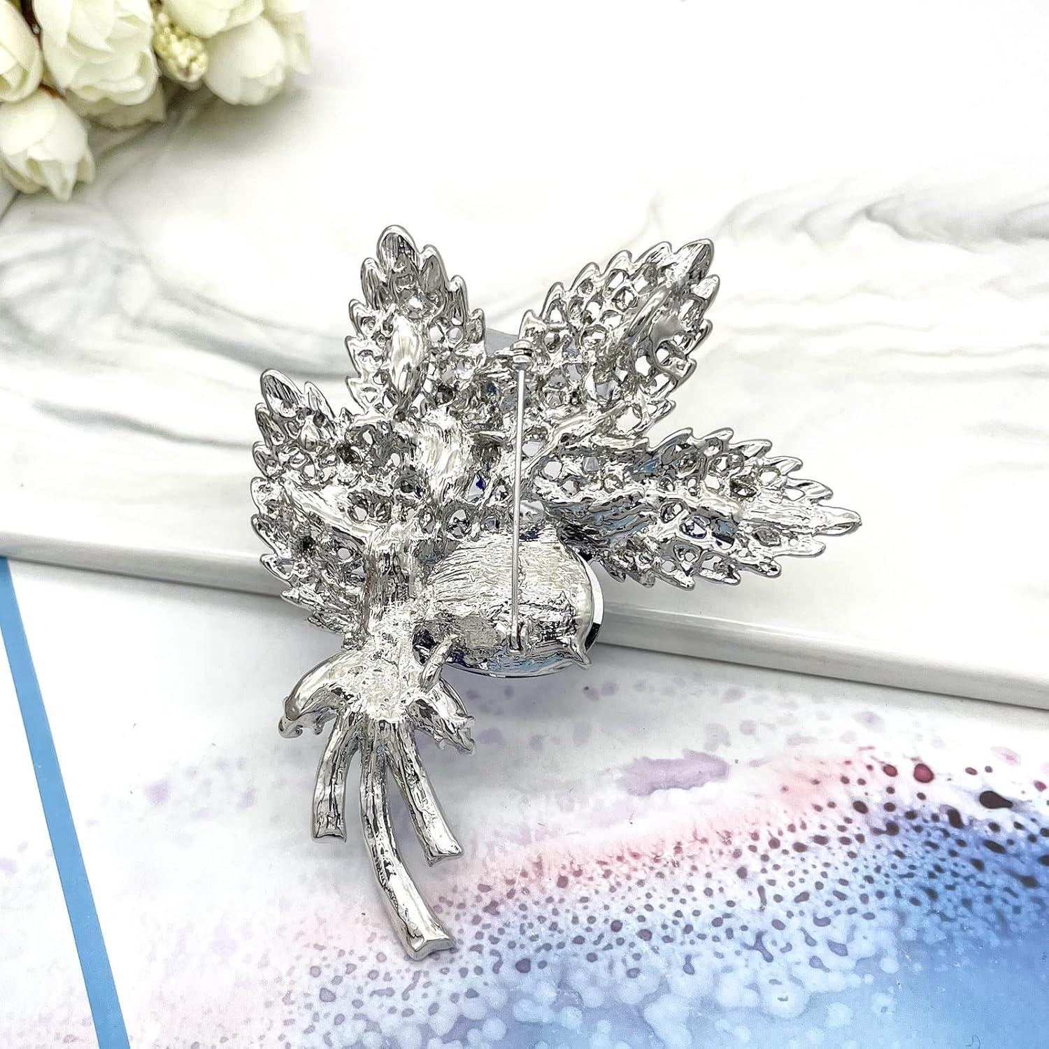 Broche de Cristal Austríaco YOQUCOL en Forma de Hoja Azul 8.5x10.5cm