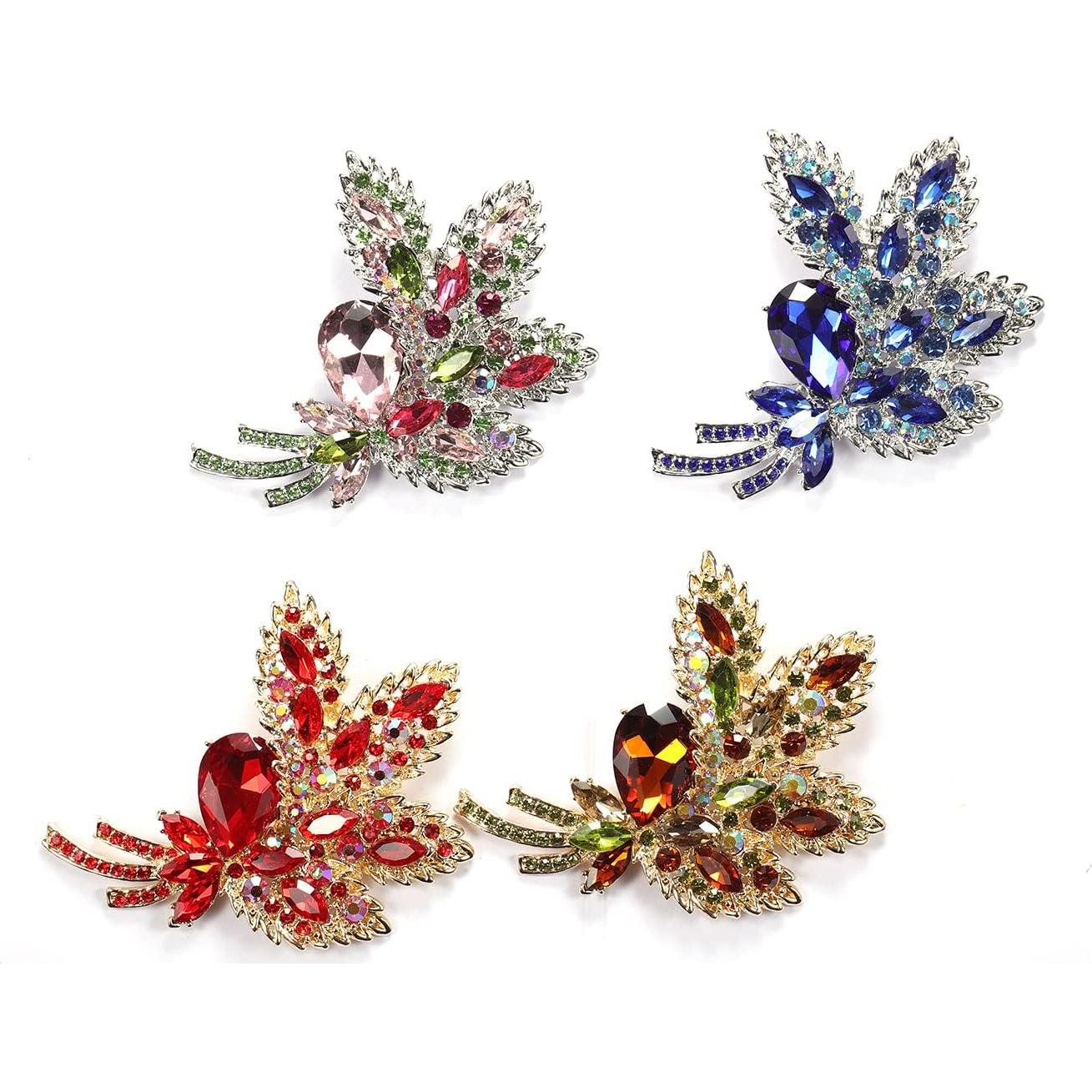 Broche de Cristal Austríaco YOQUCOL en Forma de Hoja Azul 8.5x10.5cm