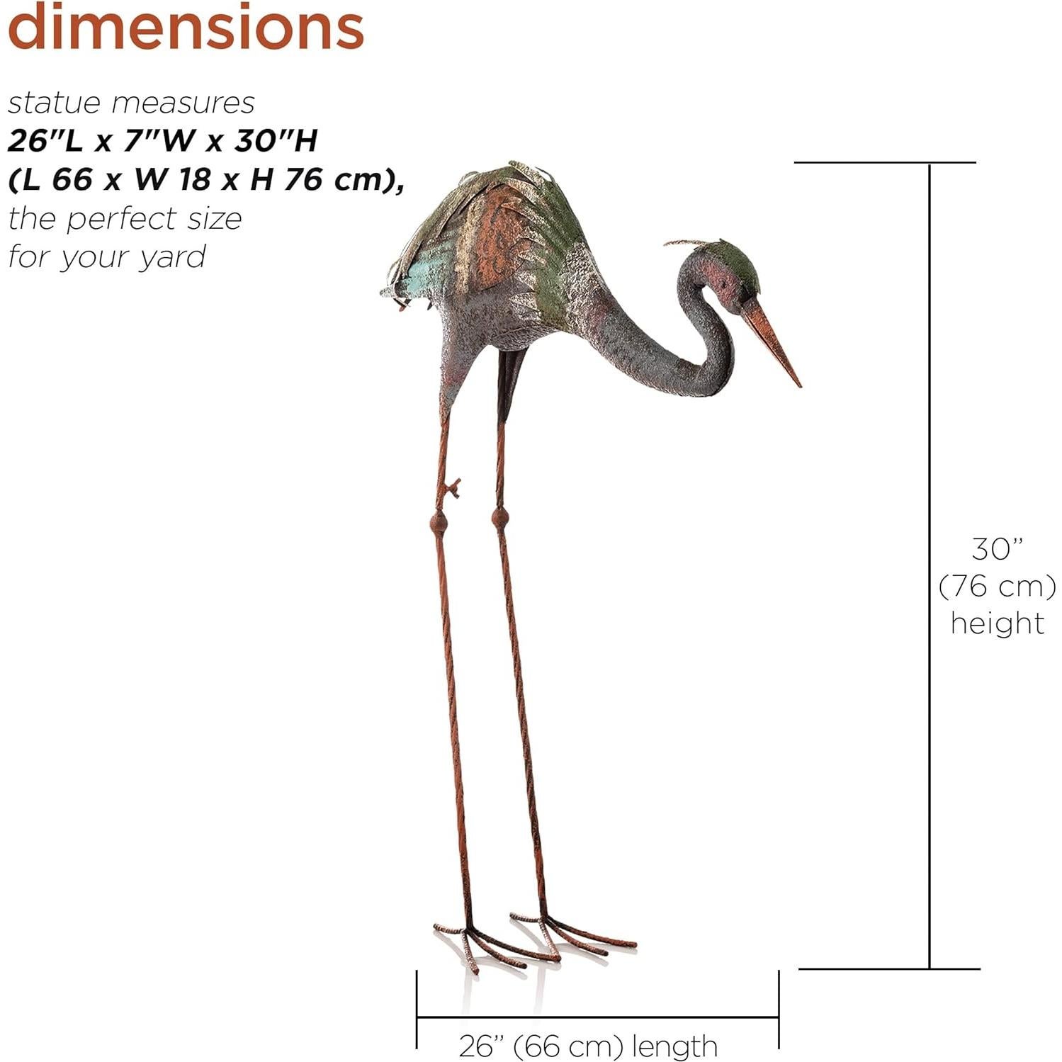 Estatua de grúa de metal rústico Alpine 76 cm para exteriores