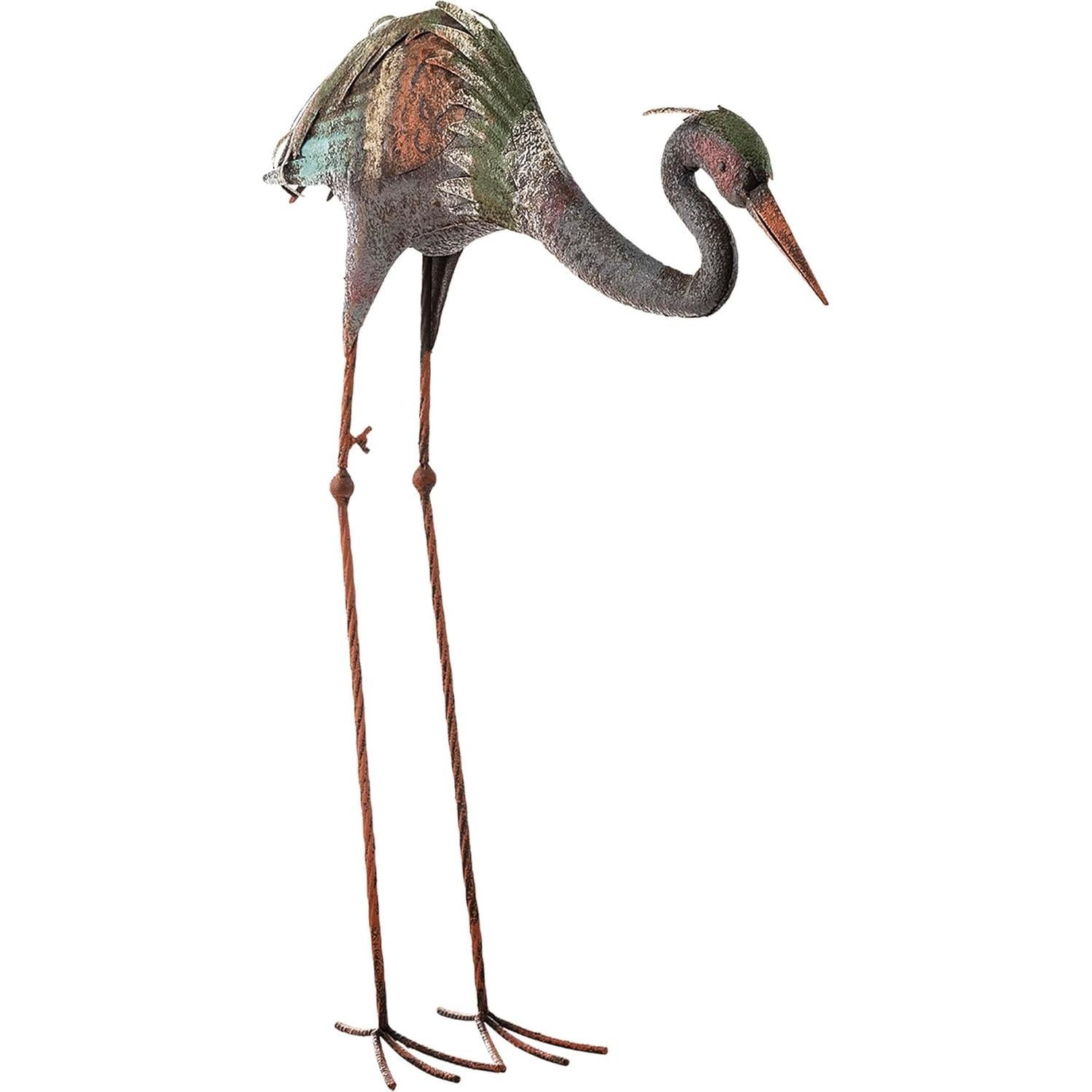 Estatua de grúa de metal rústico Alpine 76 cm para exteriores