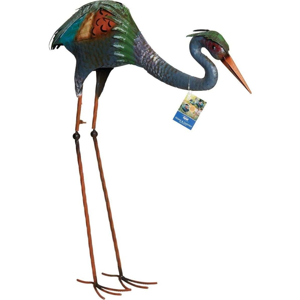 Estatua de grúa de metal rústico Alpine 76 cm para exteriores