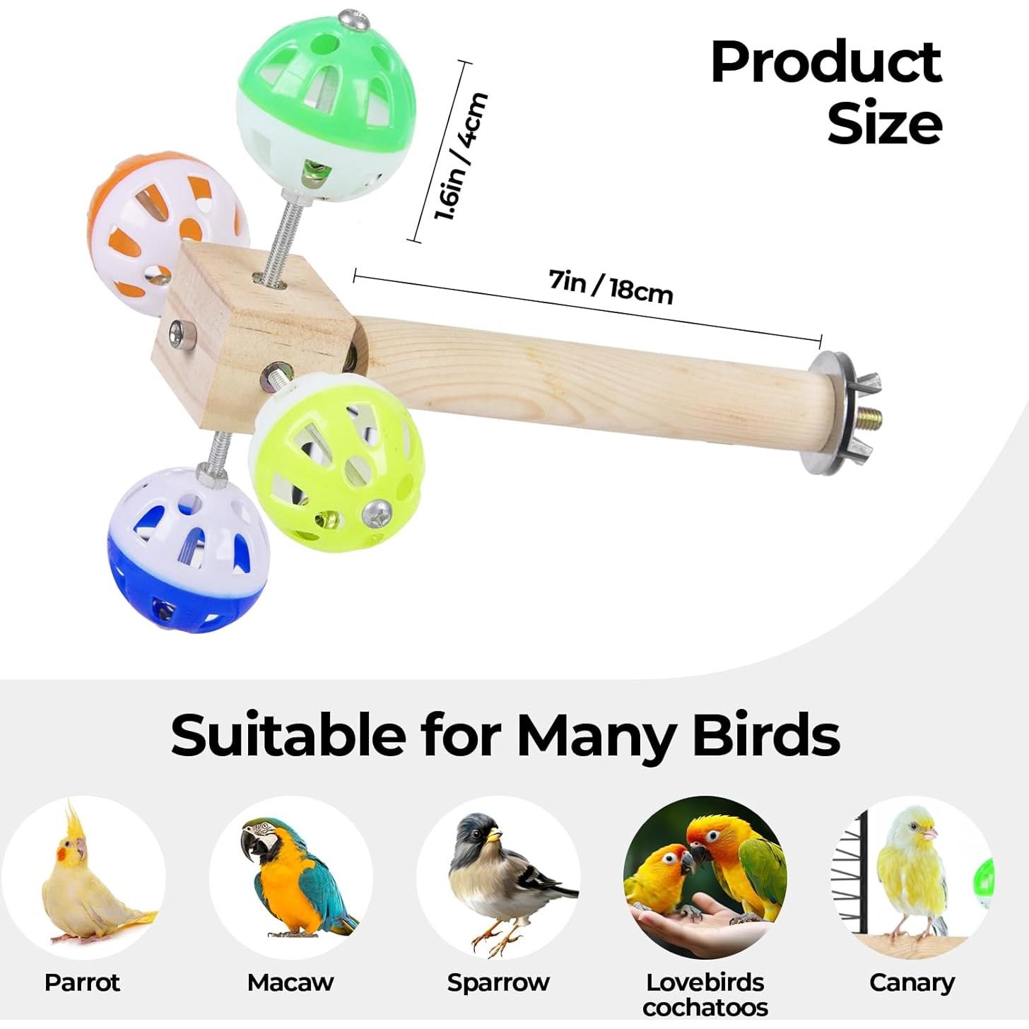 Juguete de Percha para Aves Cilinwan con Bolas Rotativas 20 cm