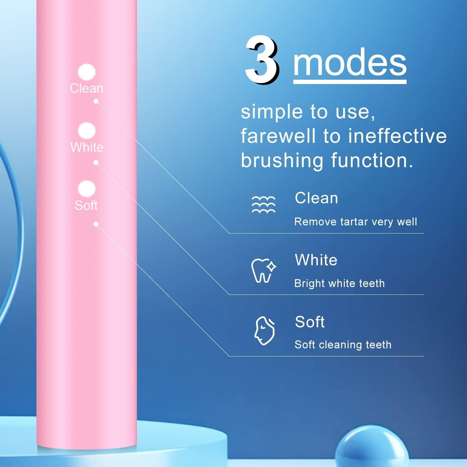 Cepillo de Dientes Eléctrico Sonic SHAOJIER Rosa Recargable USB