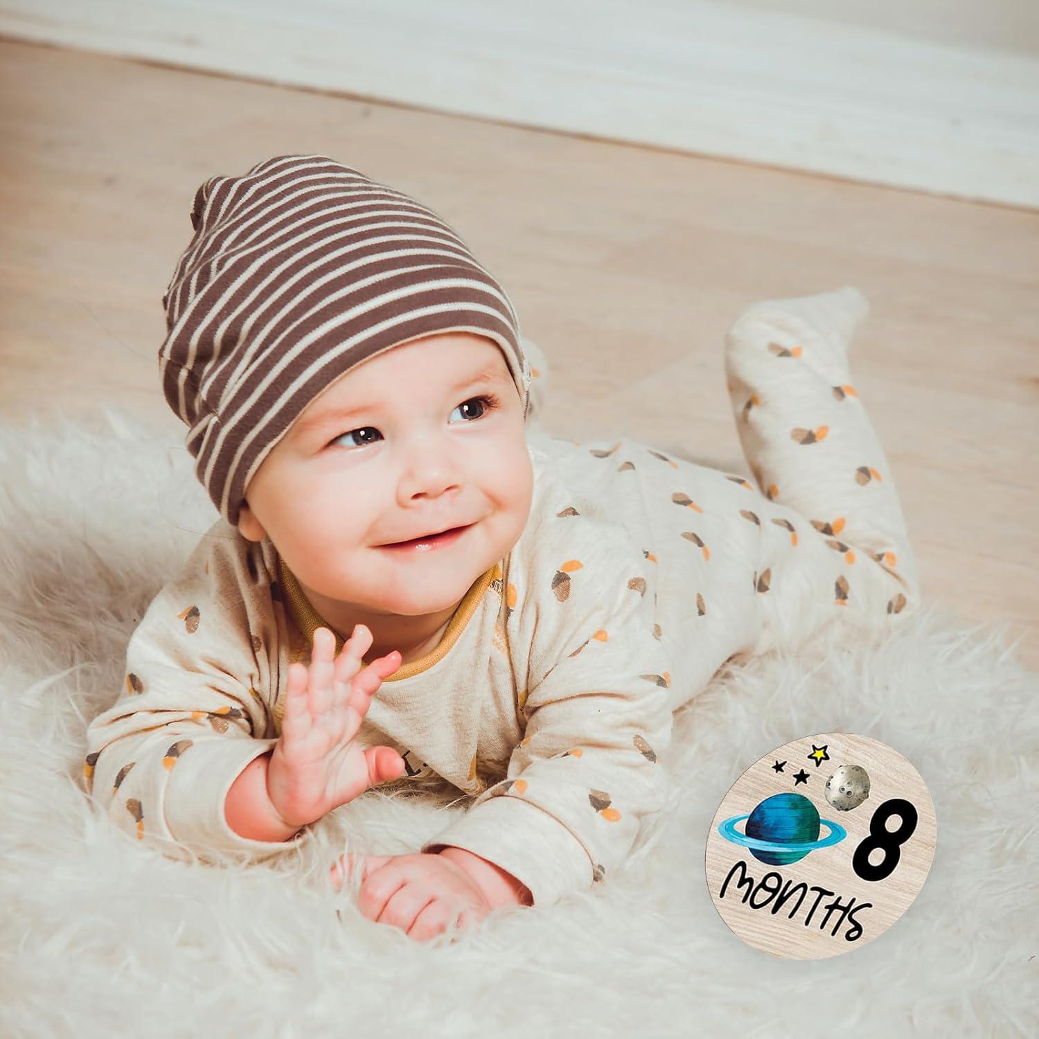 Círculos de Hitos Mensuales para Bebés - Discos de Madera 7 Pcs