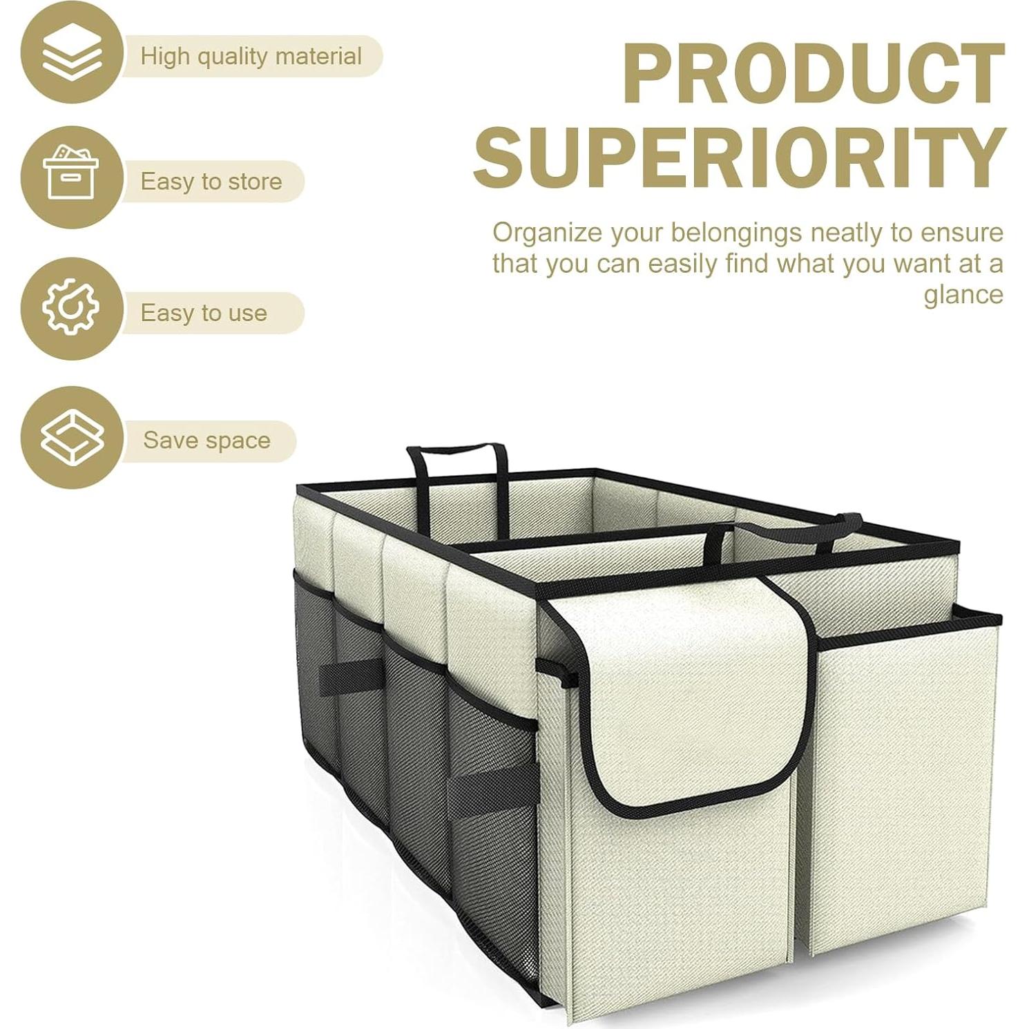 Organizador de Maletero de Coche Zikefest Plegable Beige 55.9x34cm