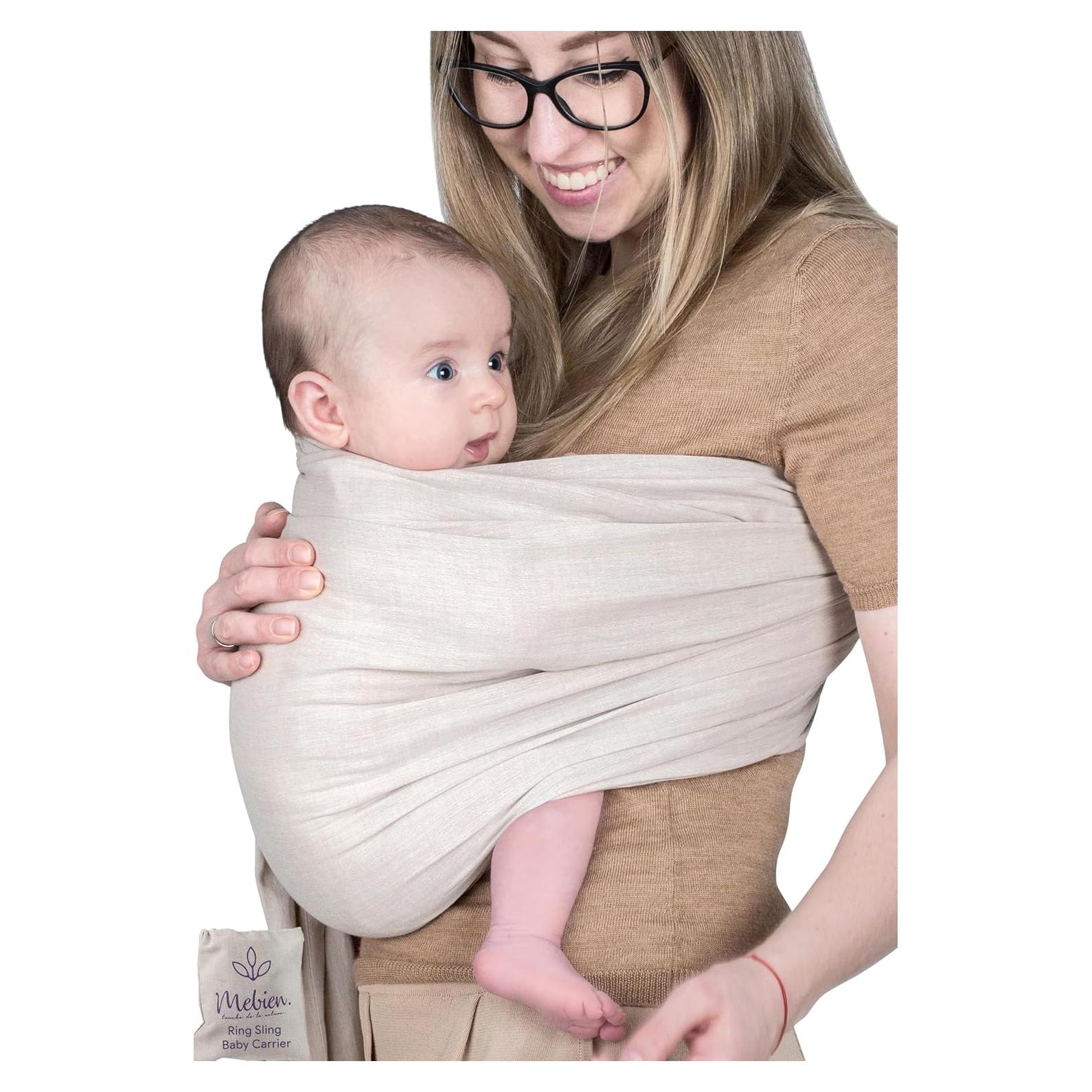 Portabebés de Anilla Muselina Algodón Beige Ajustable 0-11kg