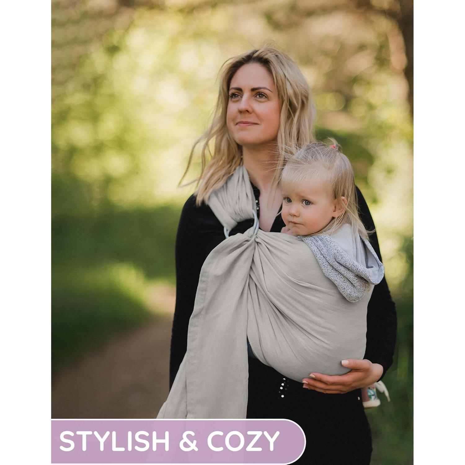 Portabebés de Anilla Muselina Algodón Beige Ajustable 0-11kg