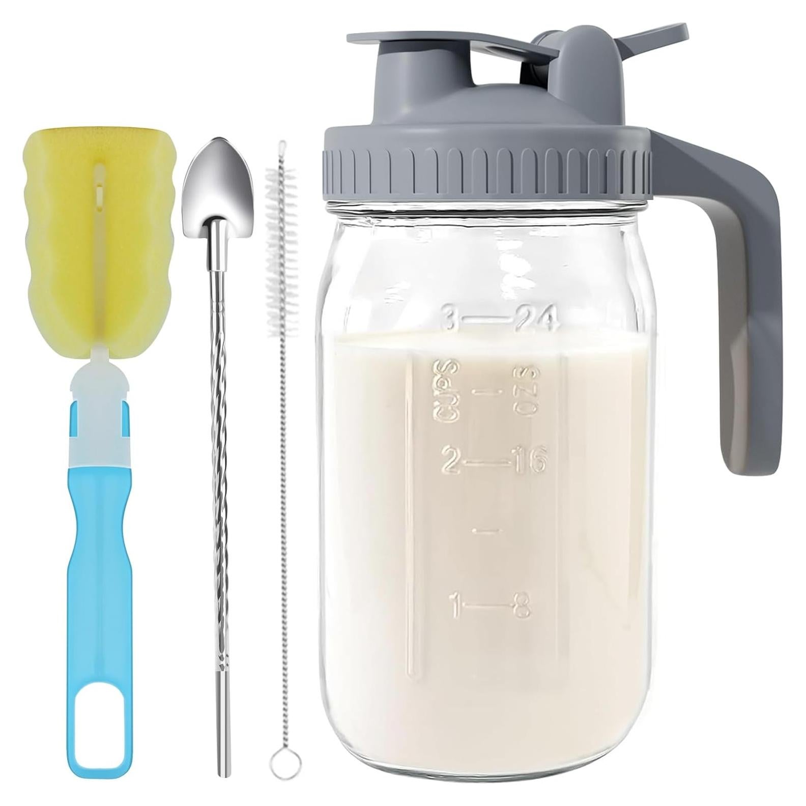 Jarra de Vidrio 32oz Cnsndqedke con Tapa Hermética y Cepillo