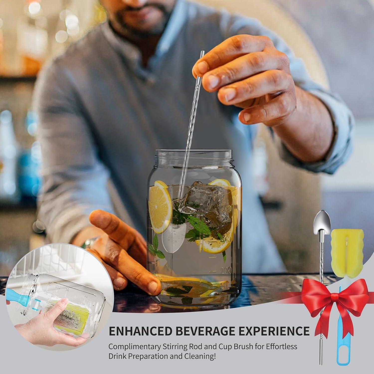 Jarra de Vidrio 32oz Cnsndqedke con Tapa Hermética y Cepillo